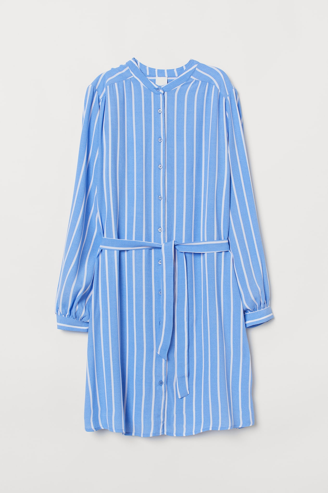 Crêped Dress - Long sleeve - Short - Blue/white striped - Ladies | H&M US