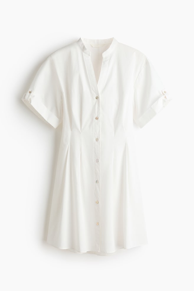 Tailliertes Blusenkleid - Weiss/Dunkelbraun/Hellblau/Gestreift - 1