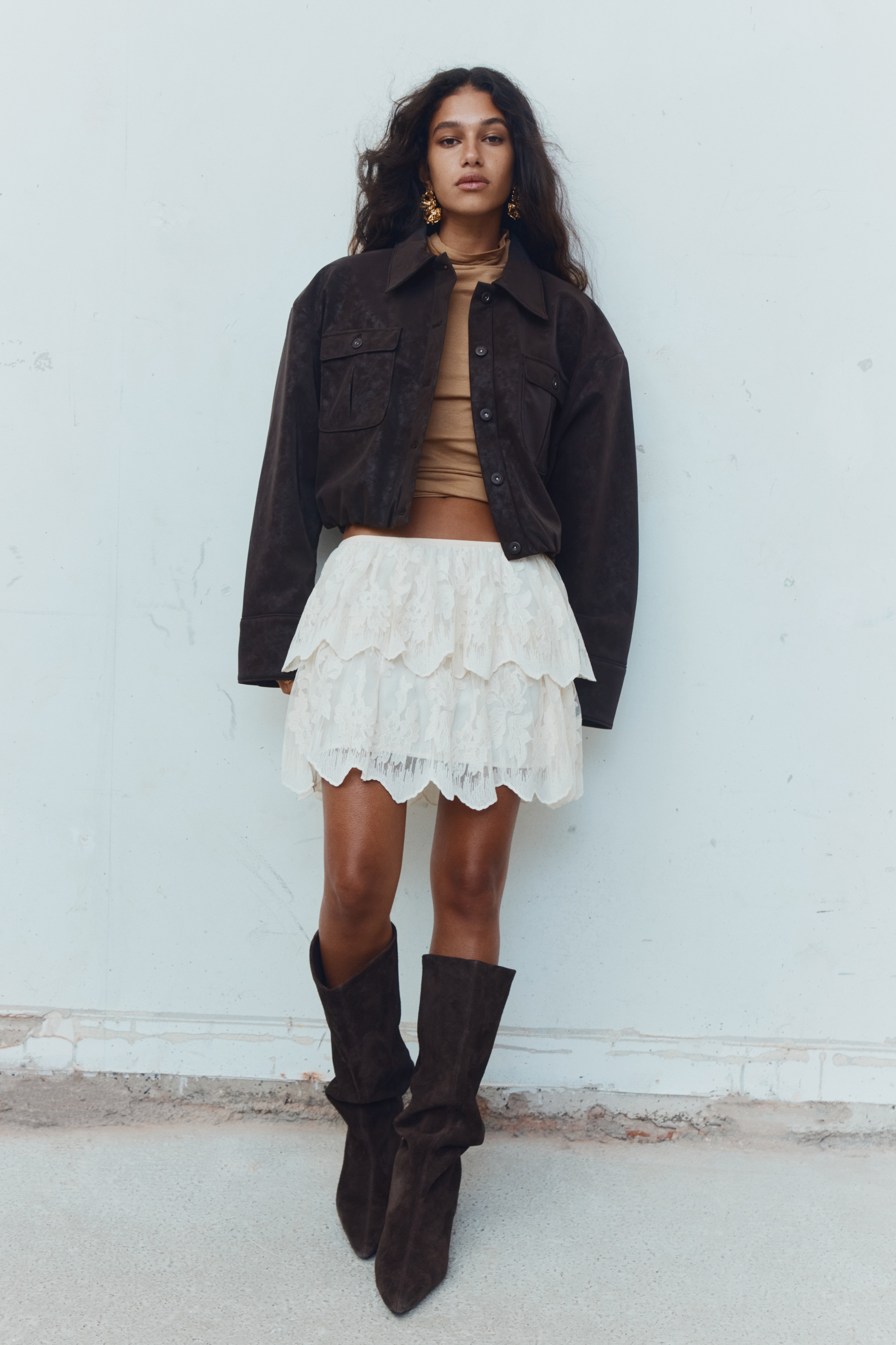 H & M - コーティングフライトジャケット - ブラウン