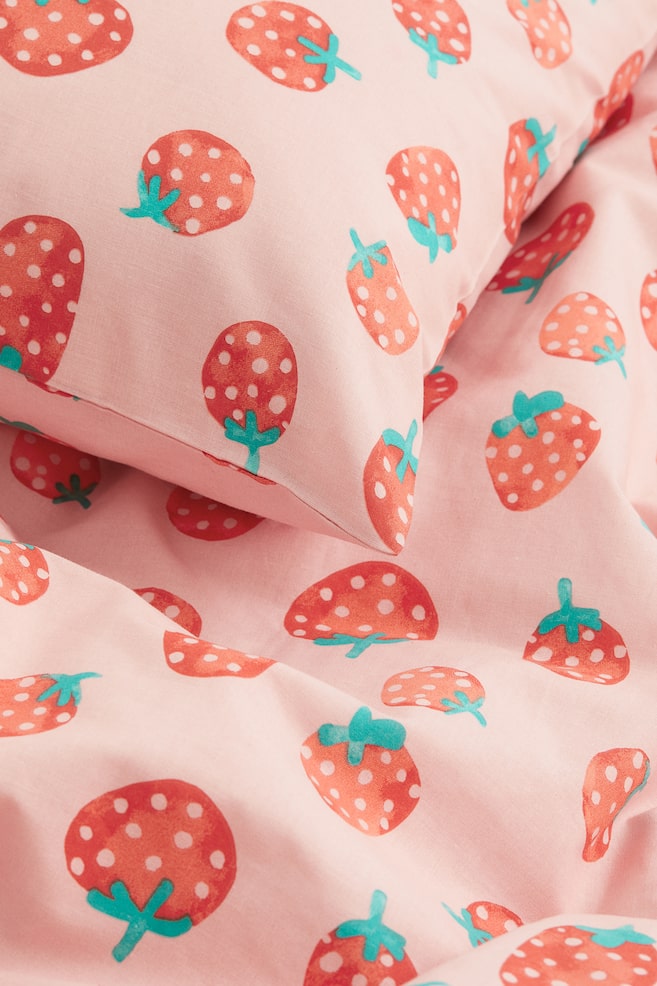 Enkelt sengesett med mønster - Lys rosa/Jordbær - 2