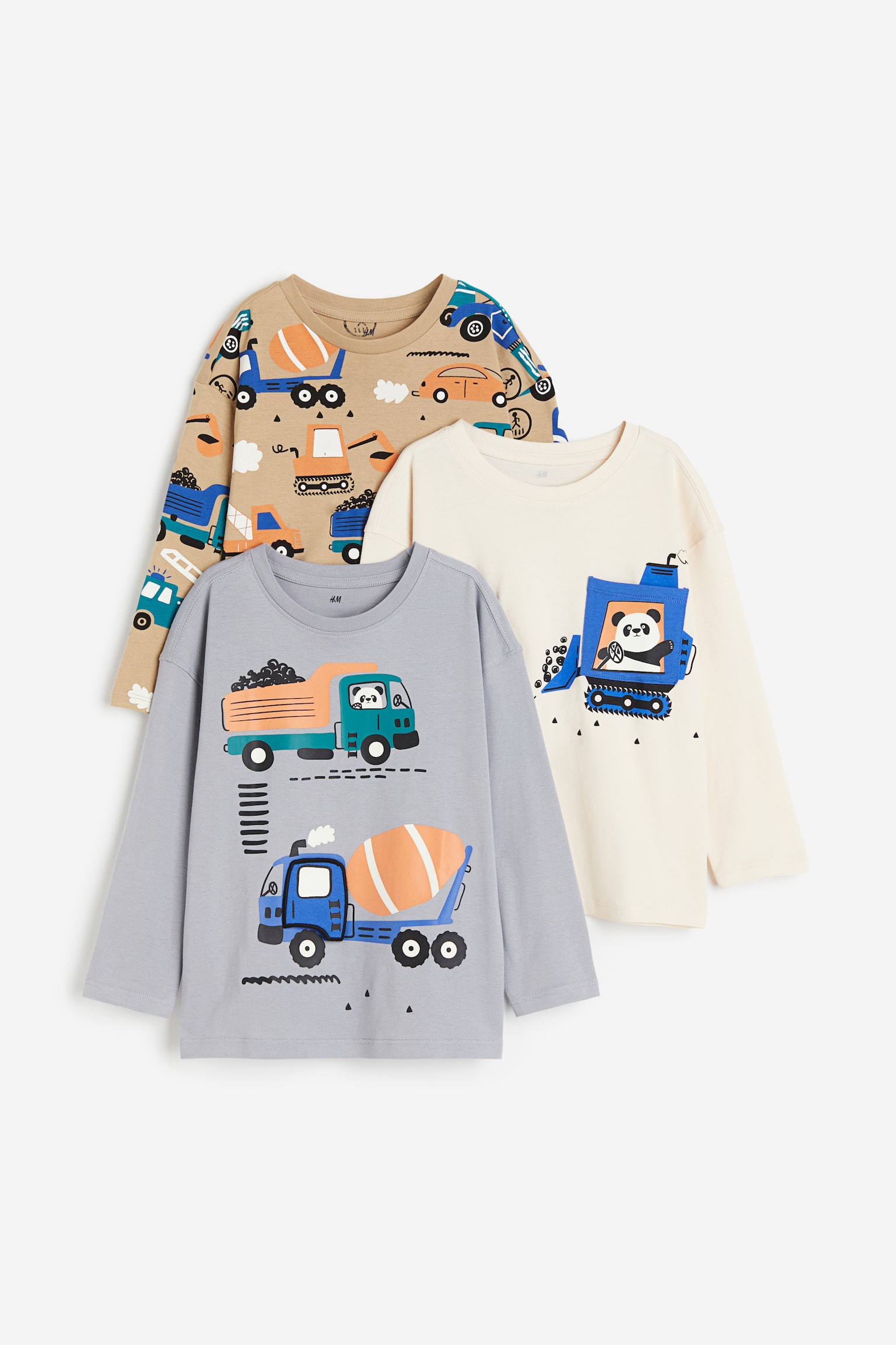 3-pack printed cotton tops - Beige/Vehicles - 1