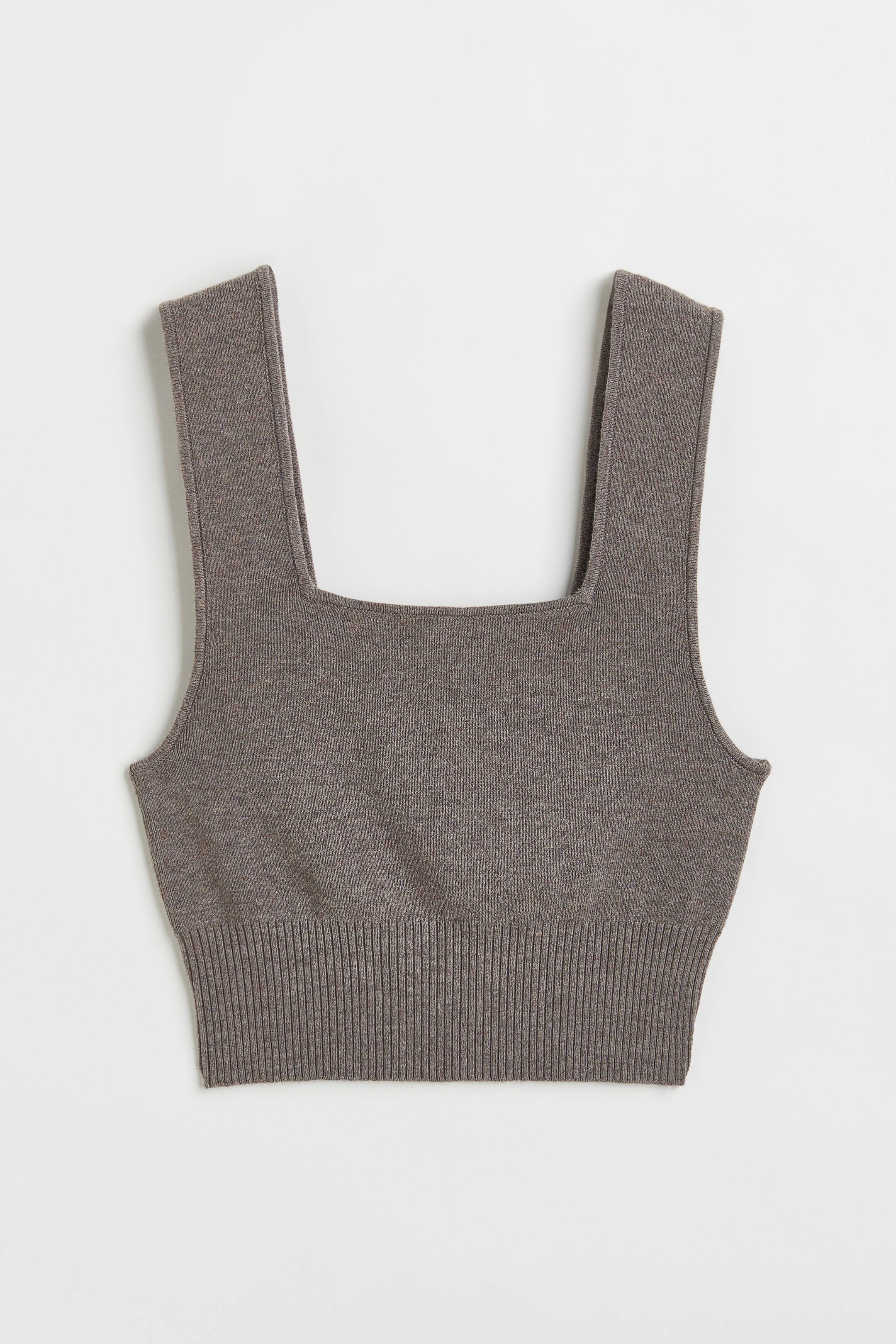 Xem ảnh lớn hơn: Crop-top dệt kim mịn - Màu be xám đậm - Ladies | H&M VN 1