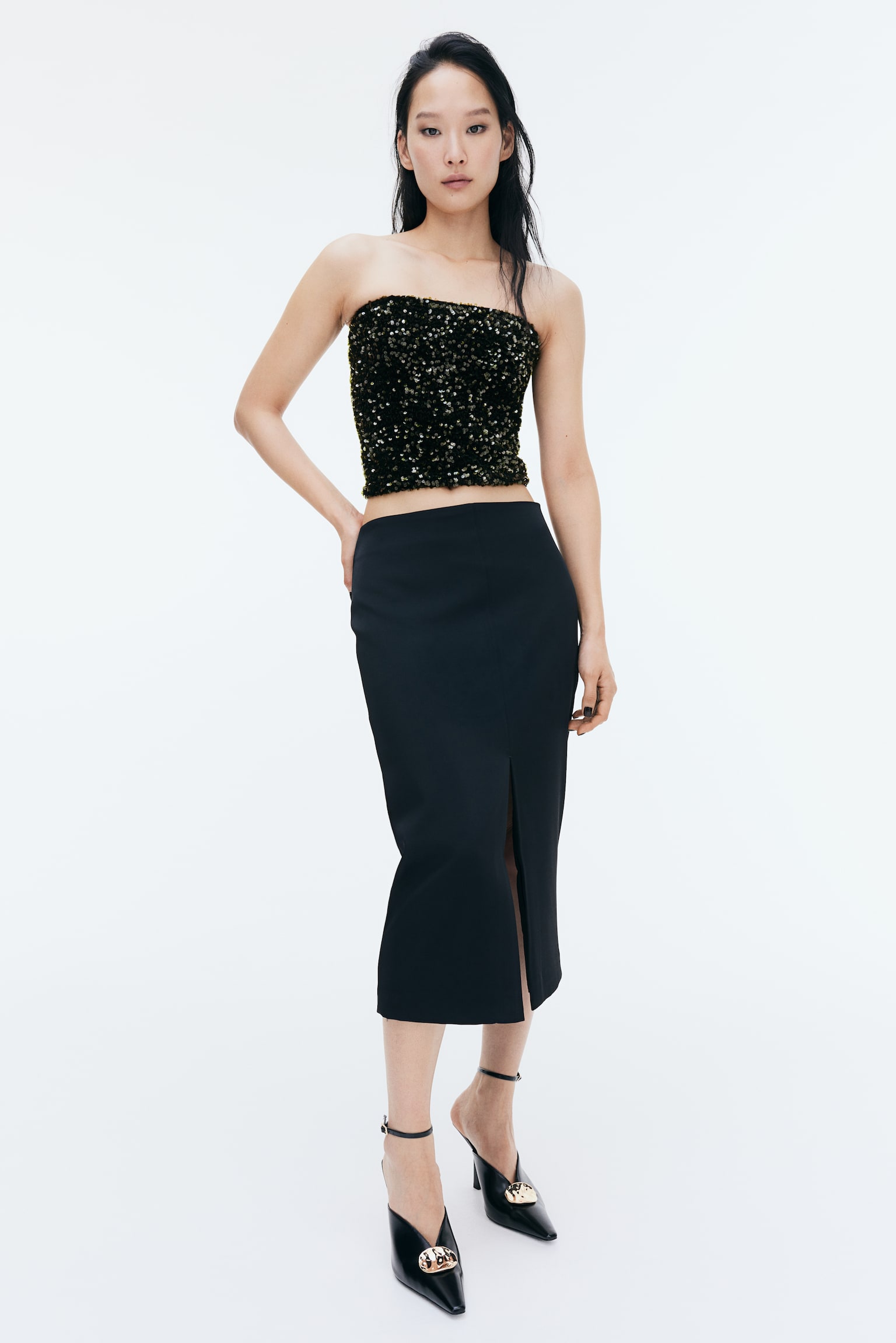 Sequined bandeau top - Dark green/Black/White - 4