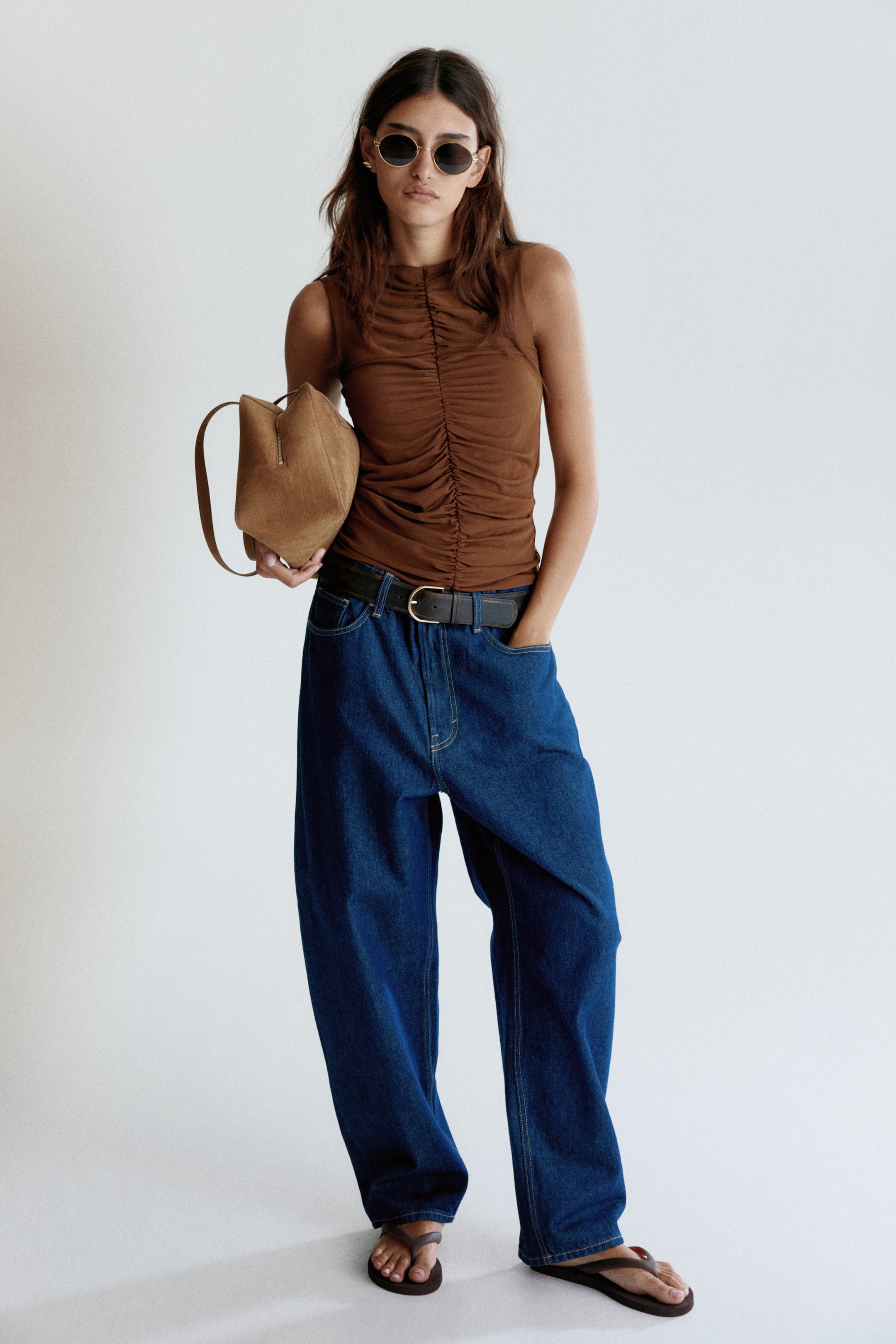 Xem ảnh lớn hơn: Áo rút vải - Màu nâu - Ladies | H&M VN 1