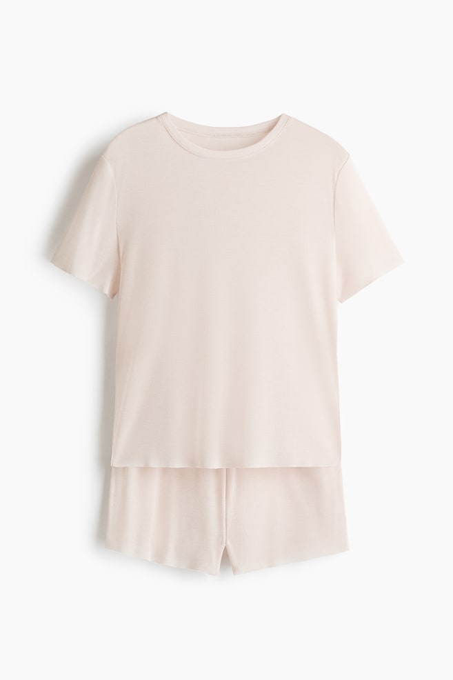 Jersey Pajamas - Light beige/Dark gray melange/Dark taupe - 1