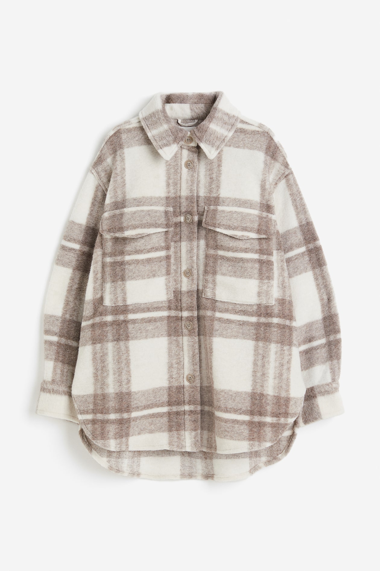 Oversized Shacket Dark beige/plaid Ladies H&M US