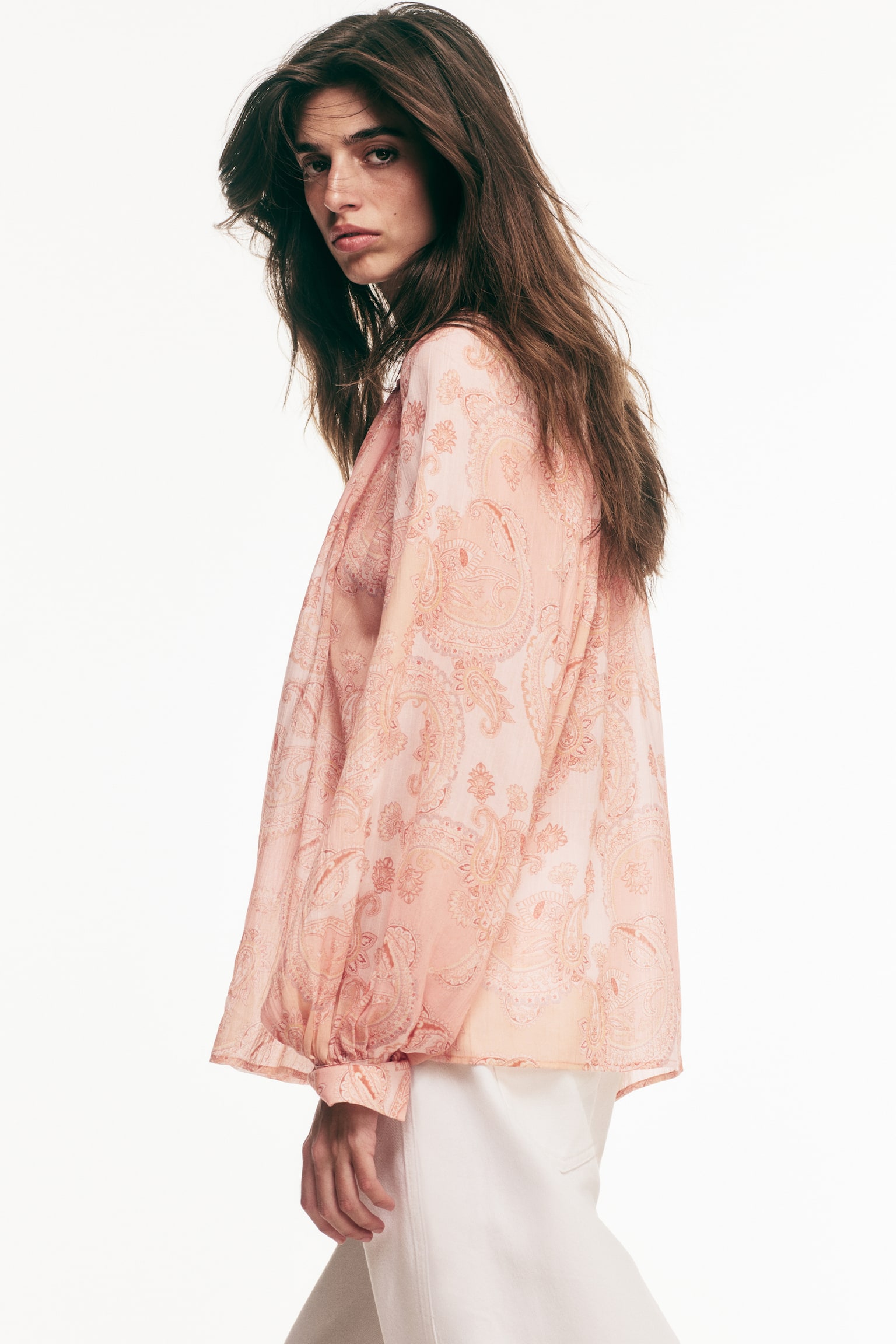 Oversized lyocell blouse - Light pink/Paisley pattern - 5
