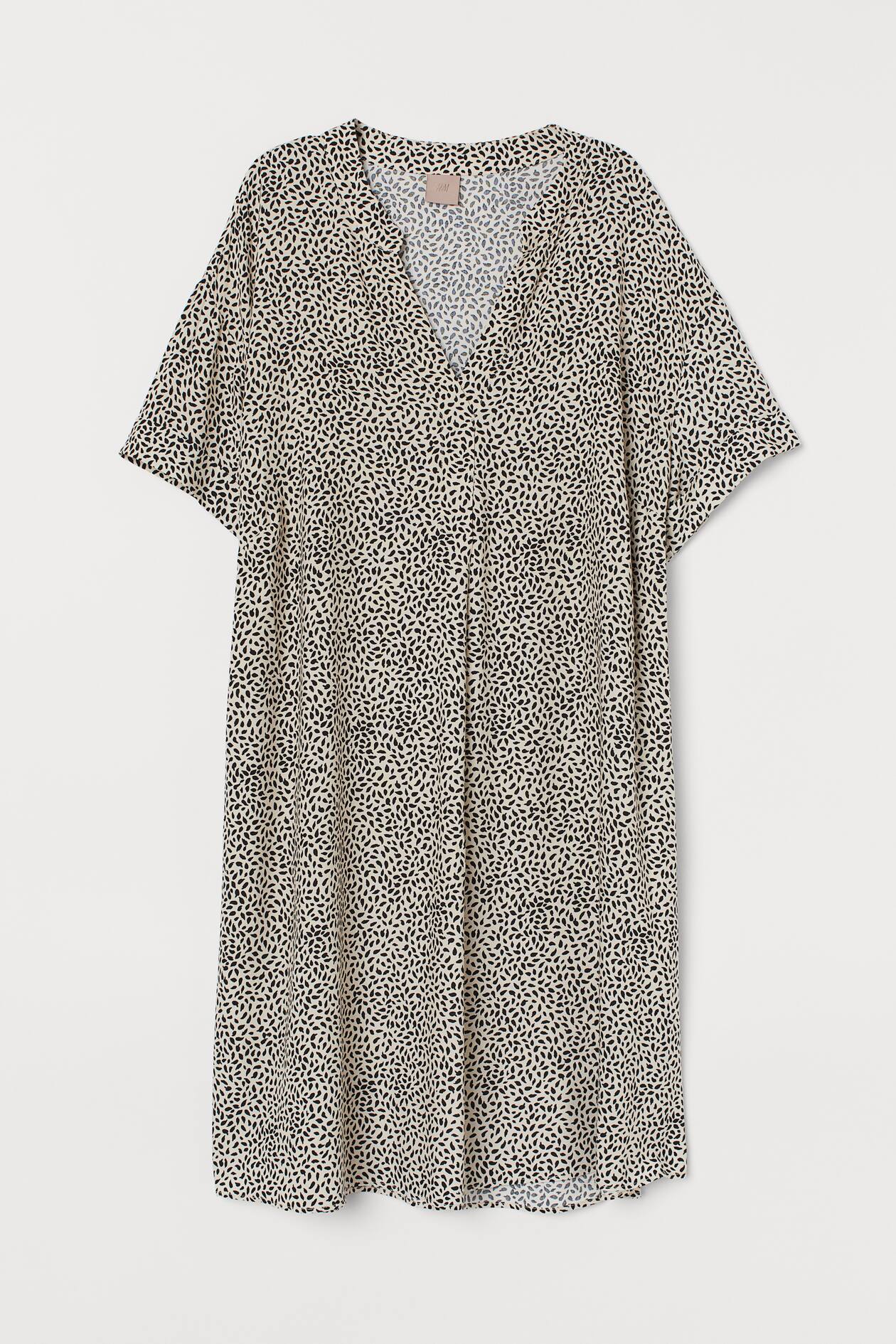 H&M+ V-neck dress - V-neck - Short sleeve - Light beige/Patterned ...