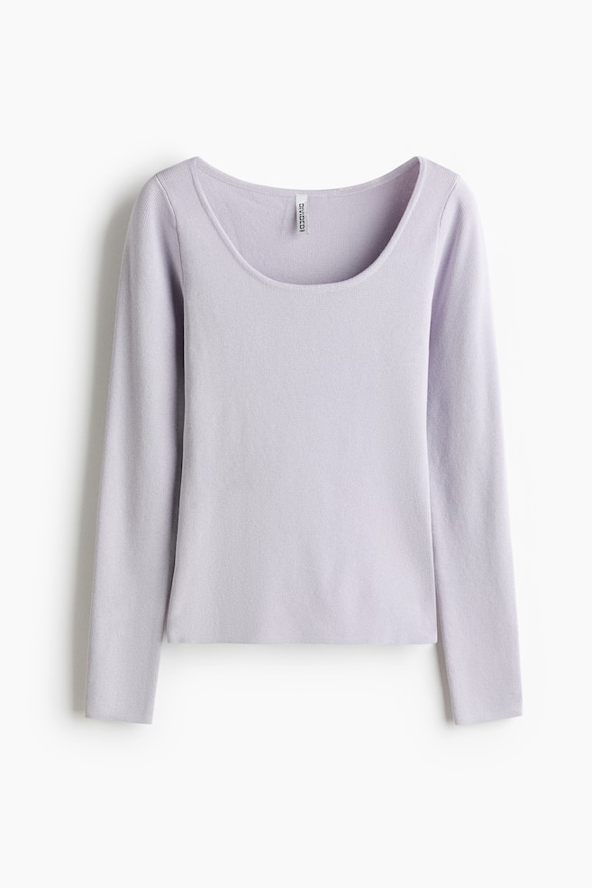 Knitted scoop-neck top - Light purple/Navy blue/Burgundy - 1