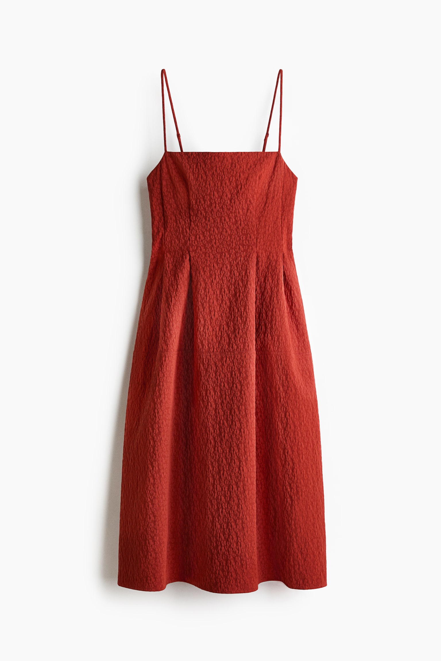 Jacquard-Weave Strappy Dress - Brick red/Black - 1