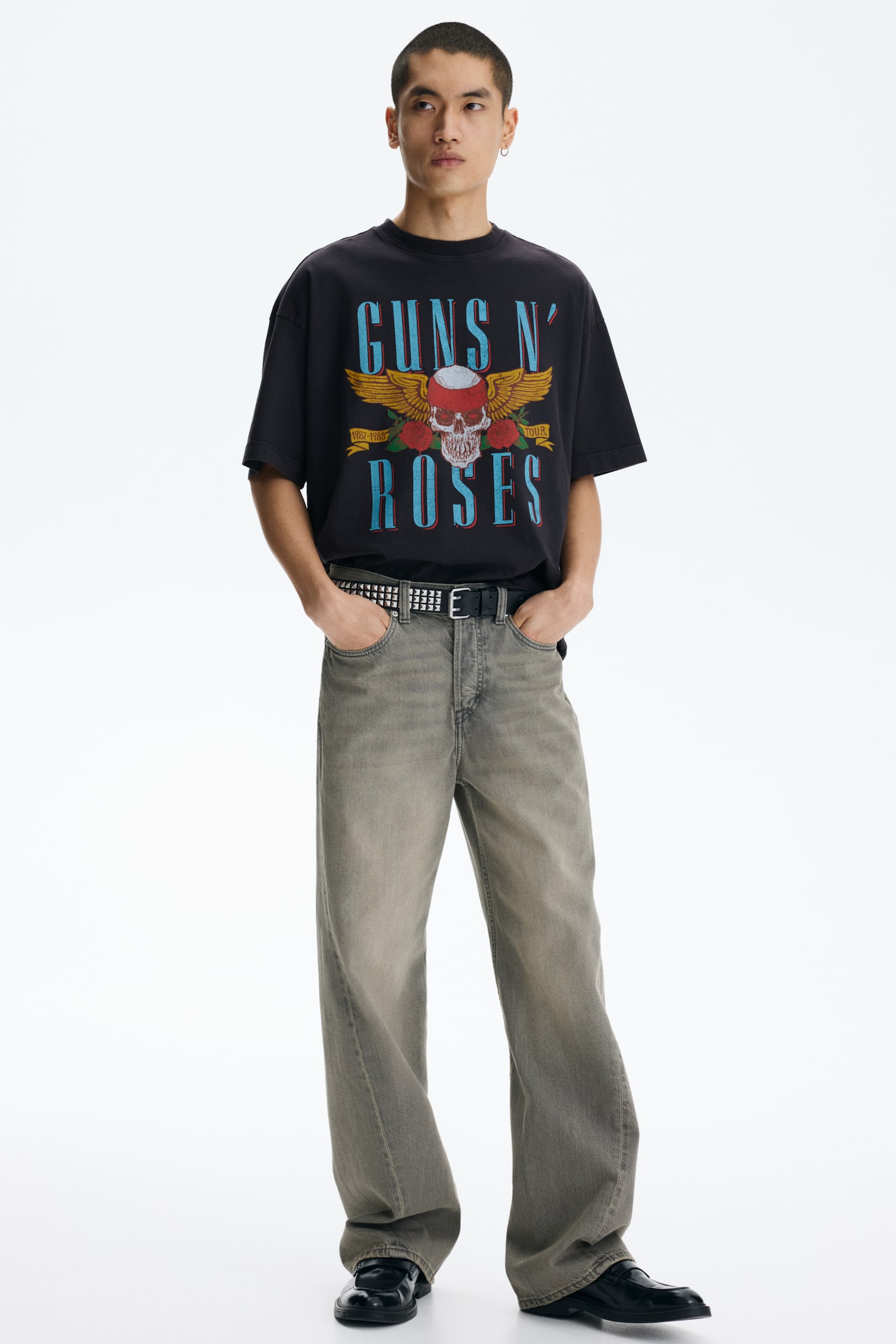 טישירט Oversized Fit - שחור/Guns N' Roses/שחור/גורילז/לבן/Nas/קרם/Red Hot Chili Peppers - 4
