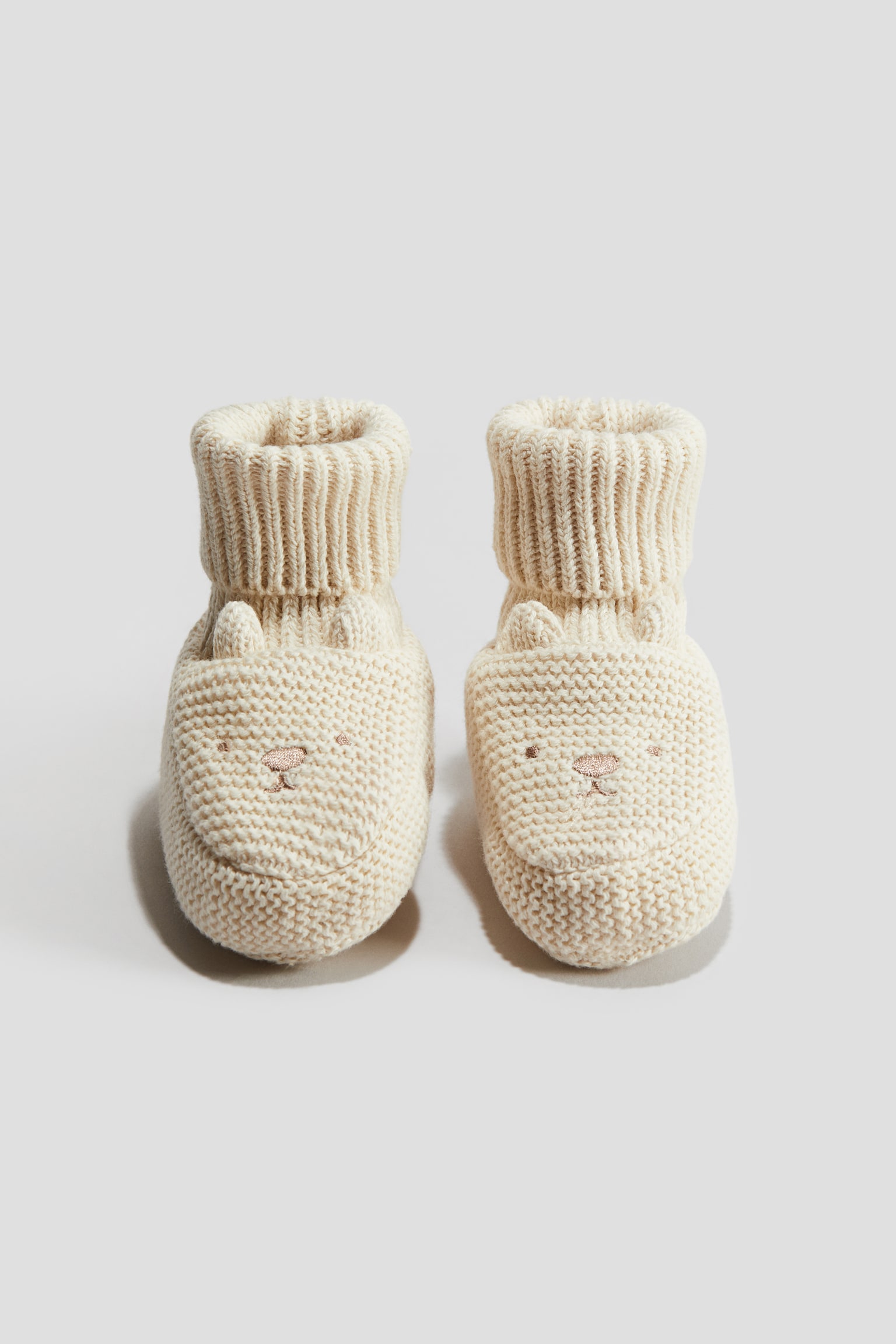 Cotton-knit bootees - Cream/Light dusty pink - 1