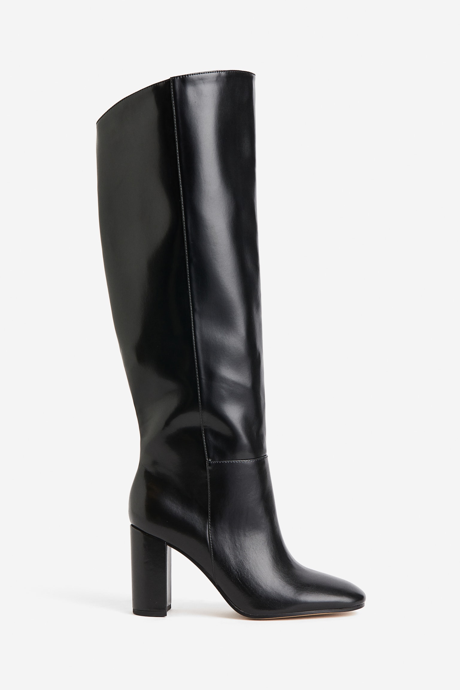 Knee High Heeled Boots - Black - 1