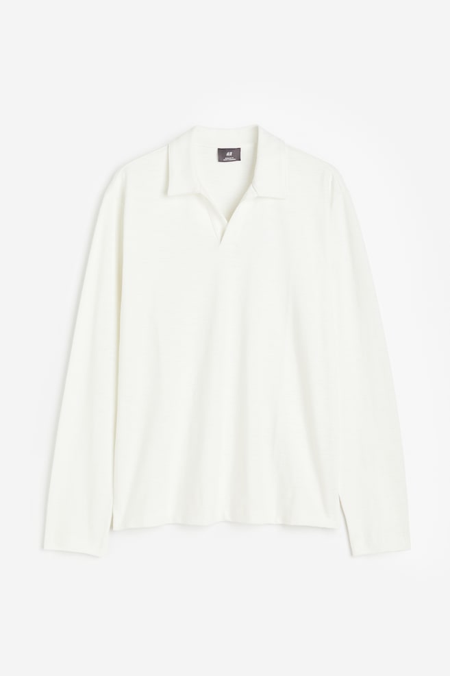 Regular Fit Long-sleeved polo shirt - White/Black - 2