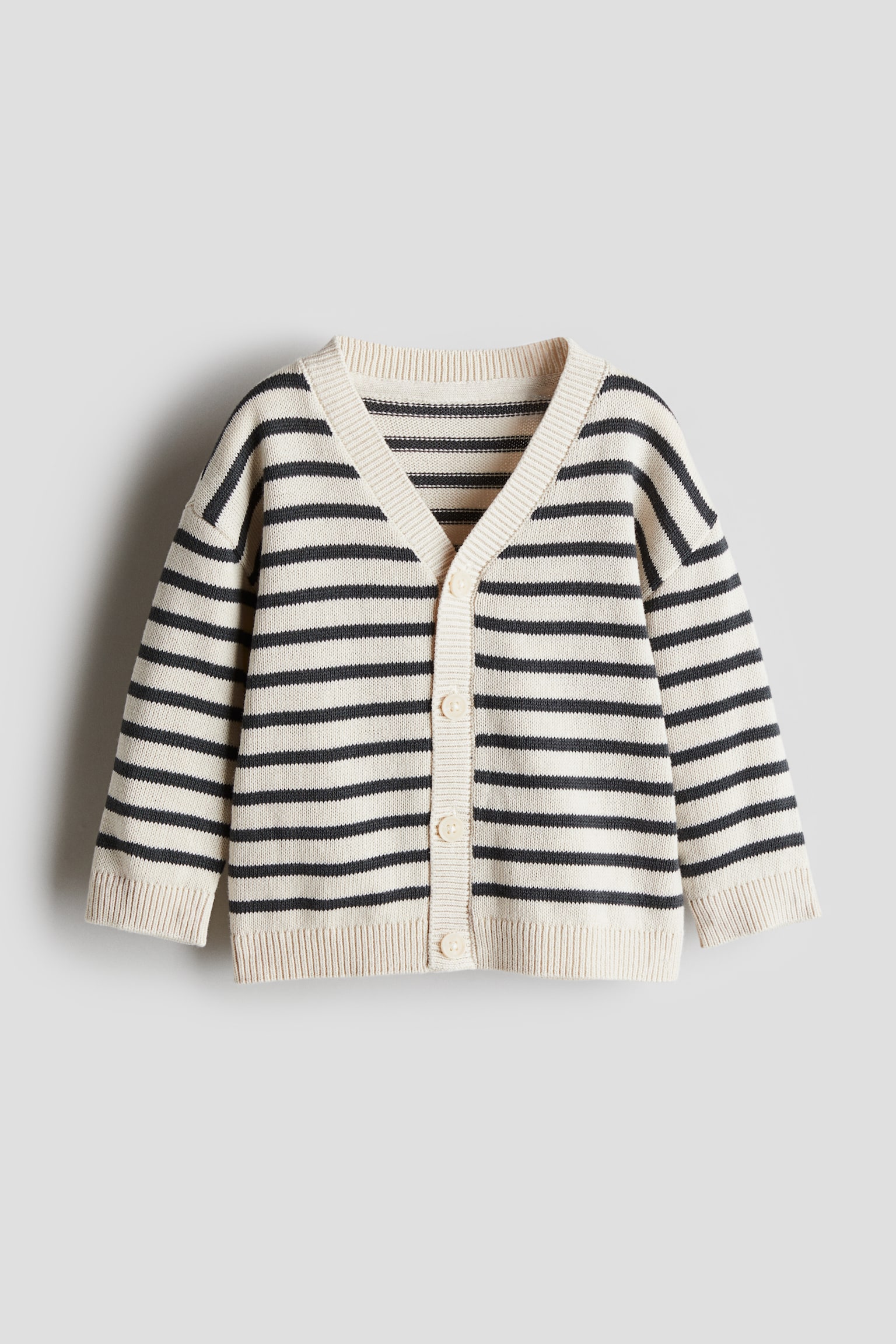 Waffle-knit cardigan - Cream/Blue striped/Light grey marl/Navy blue - 1