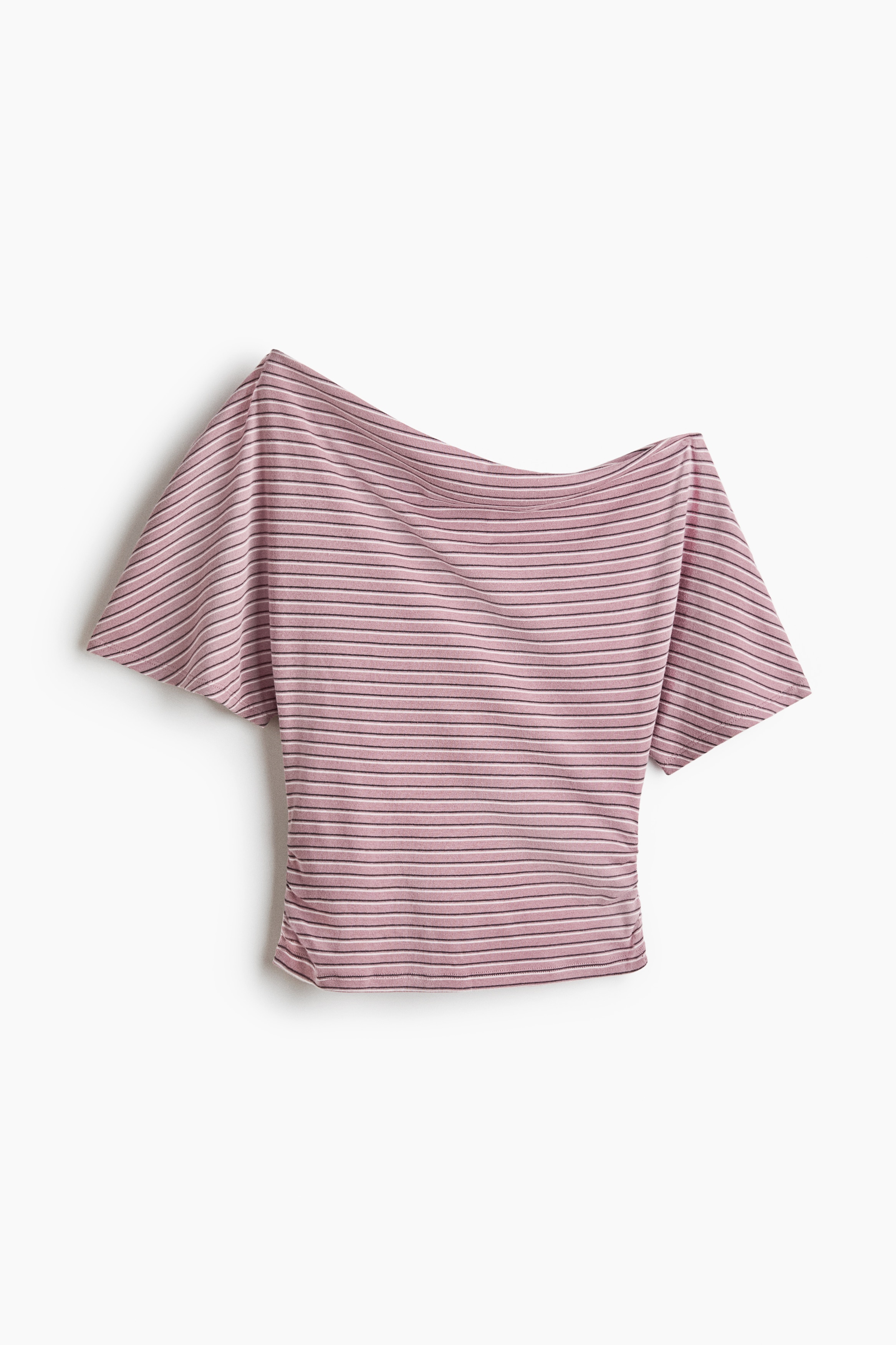 One-shoulder cotton top - Dusty purple/Striped/White/Striped