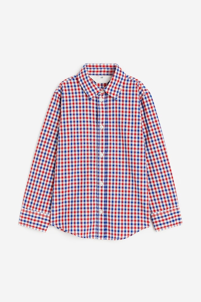 Långärmad skjorta i poplin - Röd/Rutig/Ljusblå/Randig - 1