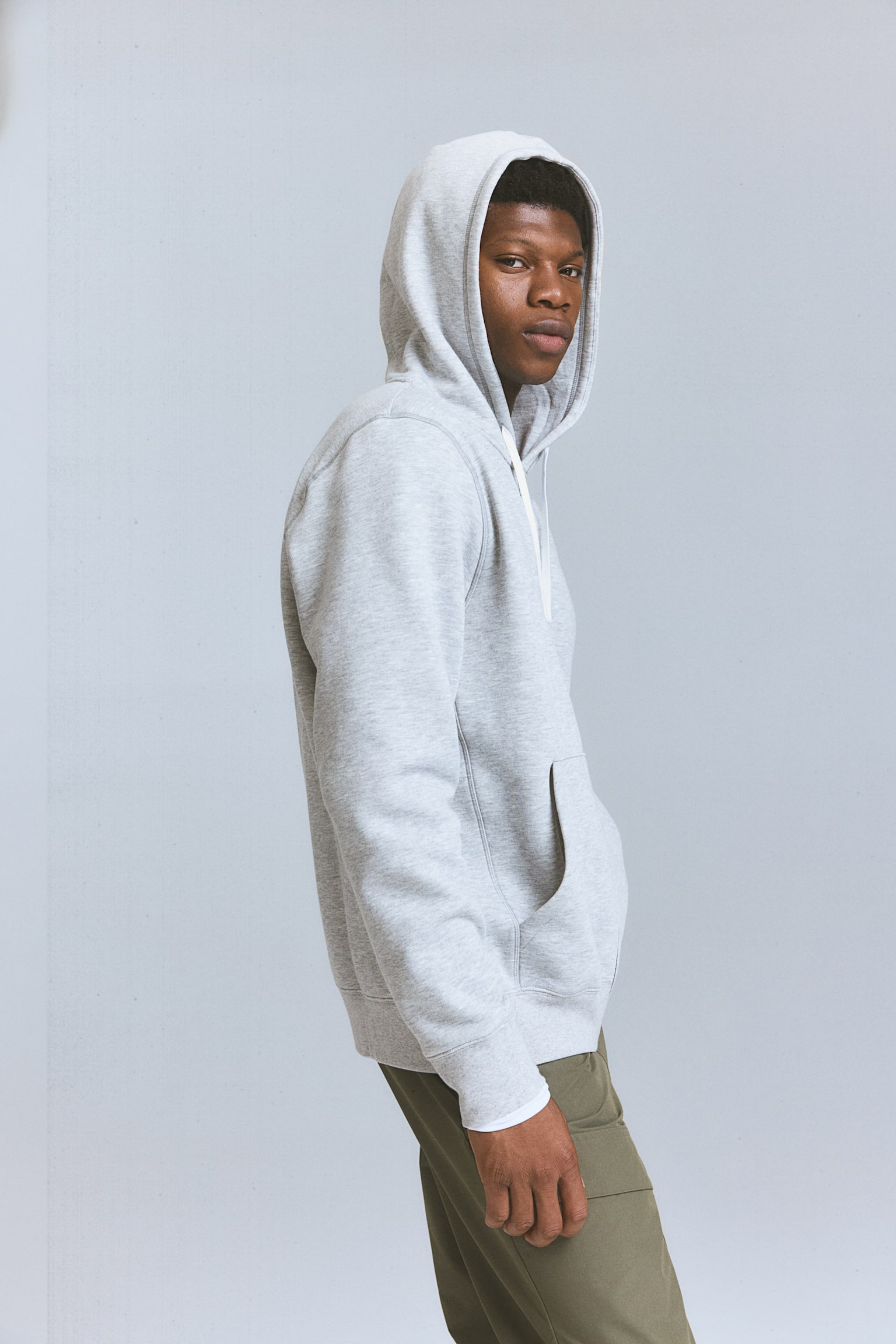 Regular Fit Zip-through sports hoodie - Light grey marl - 3