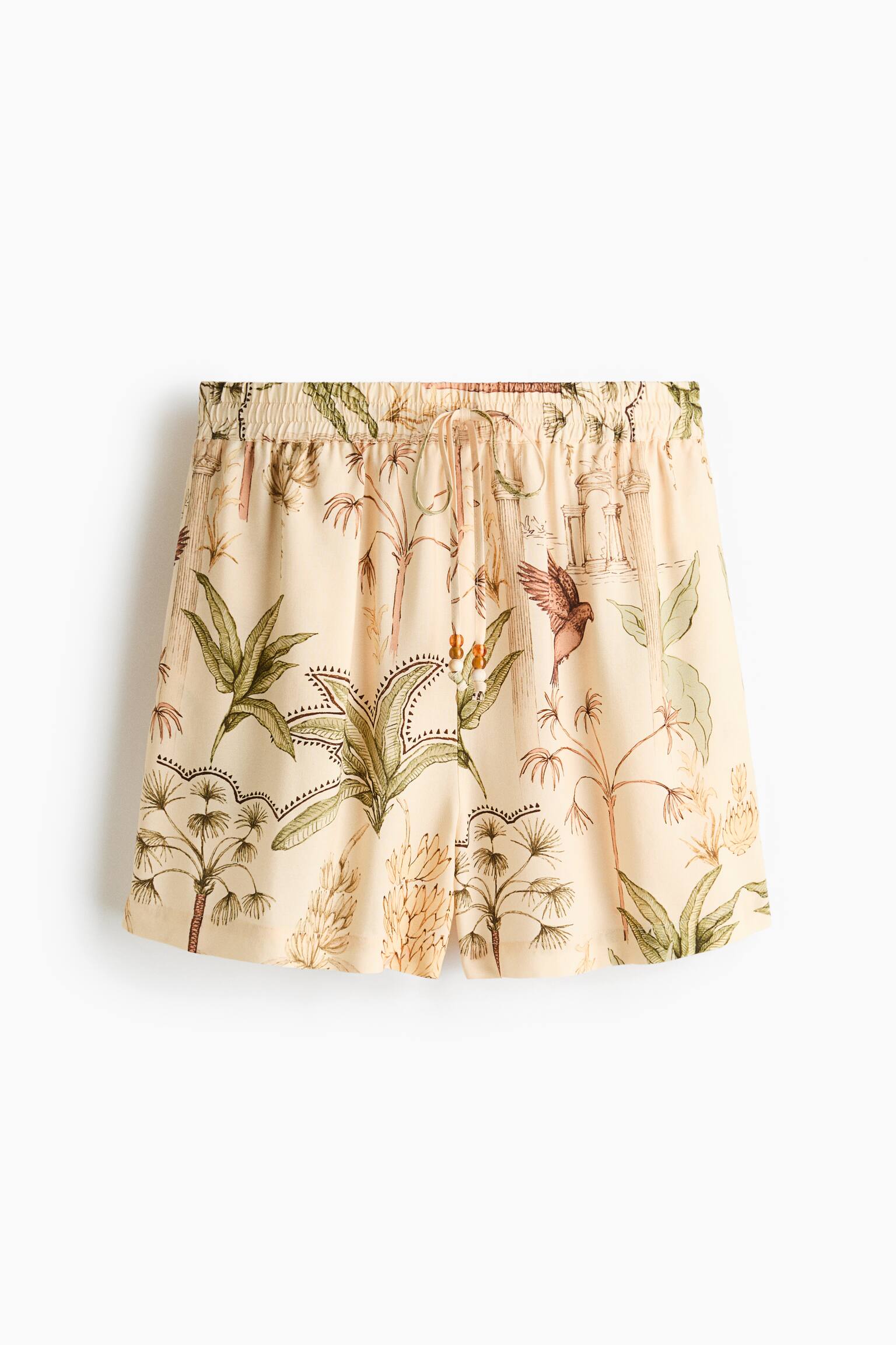 Viscose Drawstring Shorts - Pale yellow/plants/Khaki green - 2