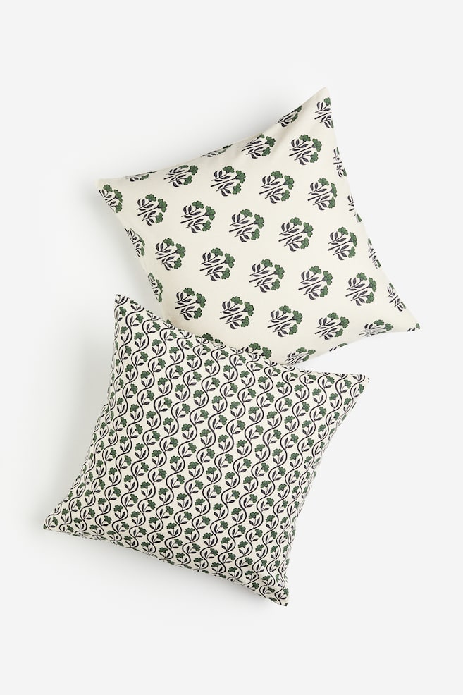 2-pack printed cushion covers - Dark green/Floral/Yellow/Floral - 1