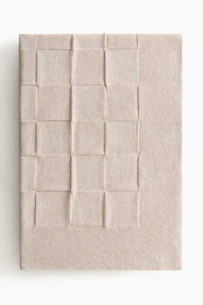 Stickad pläd i bomull - Beige - 1