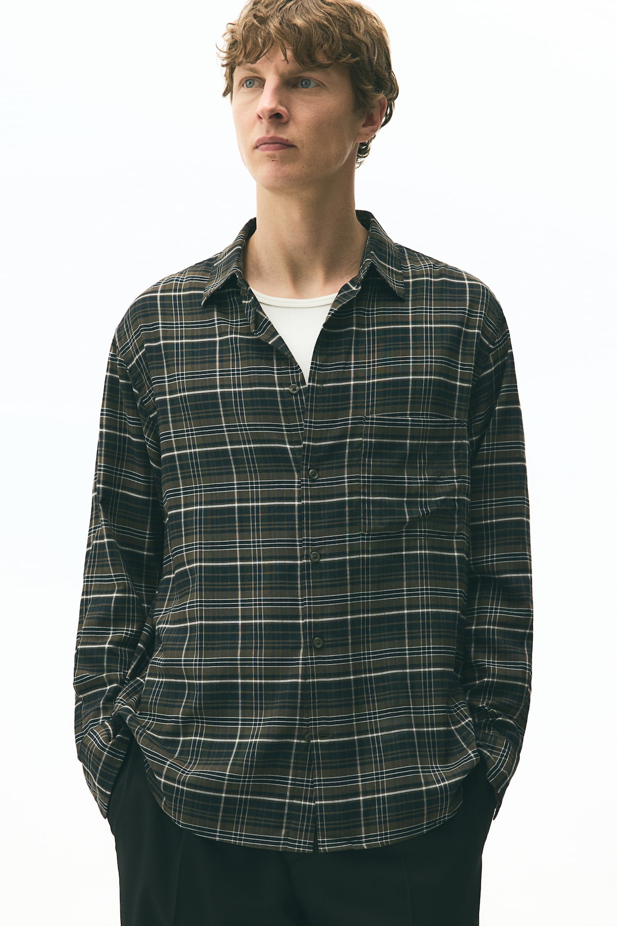 Relaxed-Fit Shirt Khaki green/plaid Men H&M US