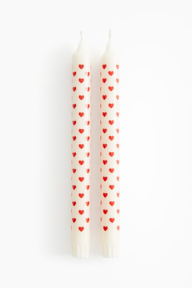 2-pack patterned candles - White/Hearts - 1