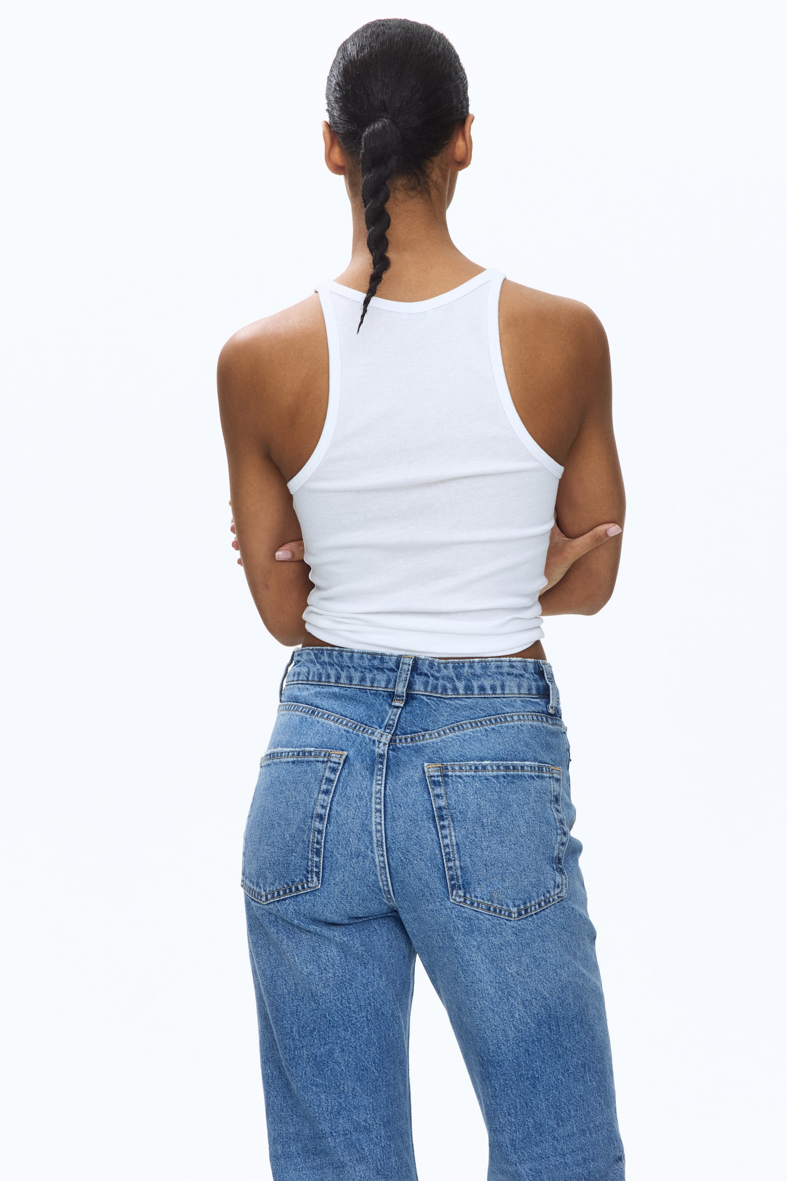 Mom High Waist Ankle Jeans - Denimblå/Grå - 4