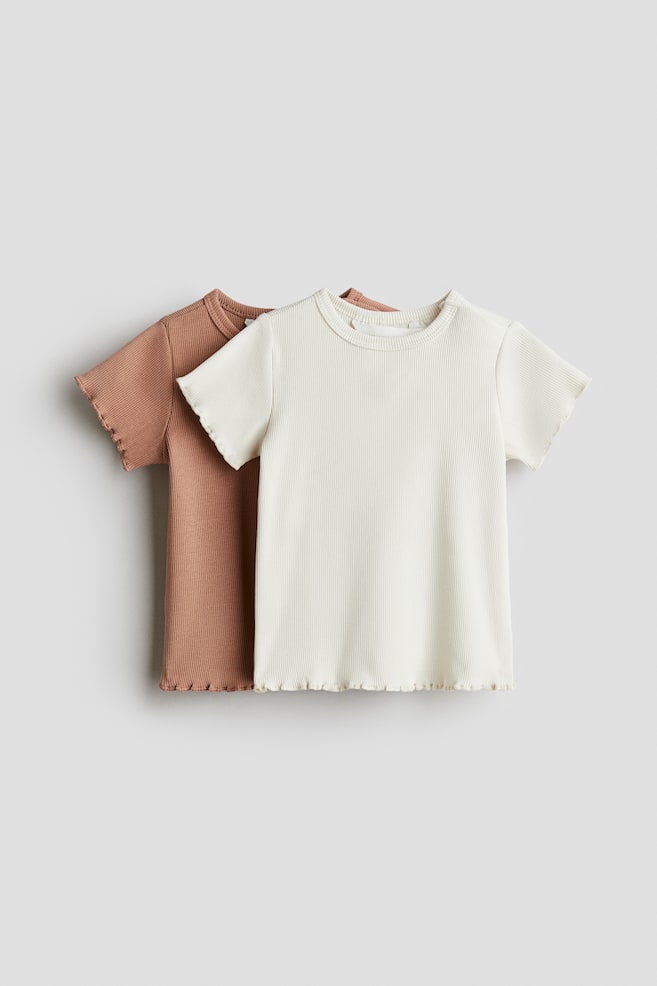 2-pack Ribbed Cotton Tops - Dark beige/white/Cream/raspberries/Pink/floral/Cream/lemons/Beige/floral - 1