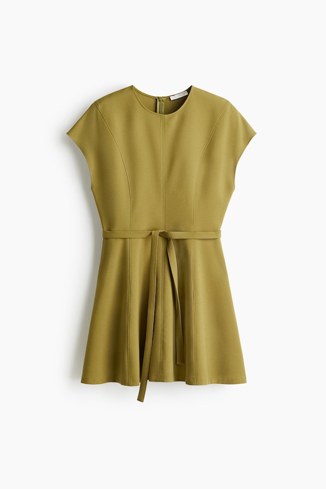 Tie-belt dress - Olive green/Light yellow - 1