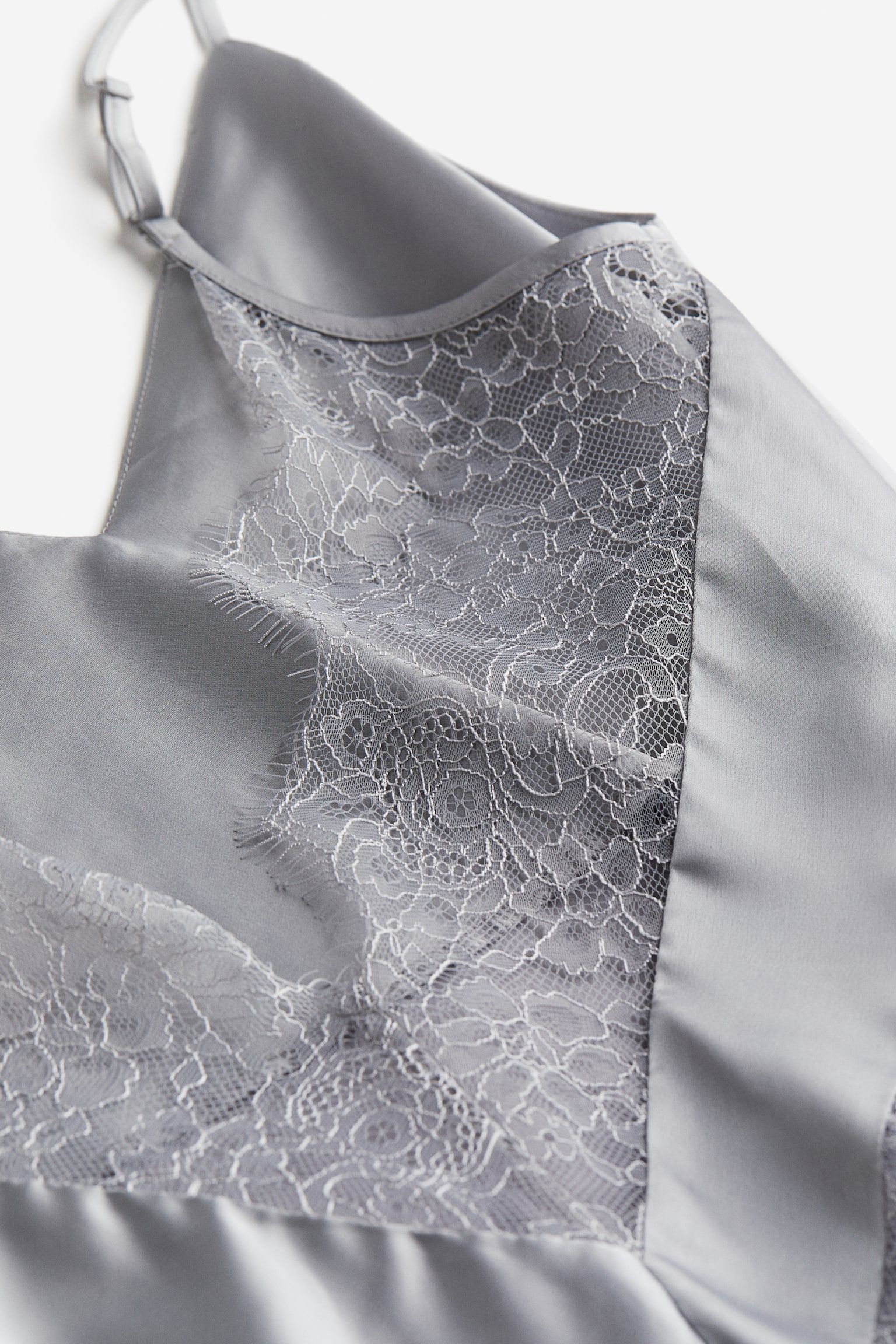 Lace-detail nightslip - Light grey/Black - 2