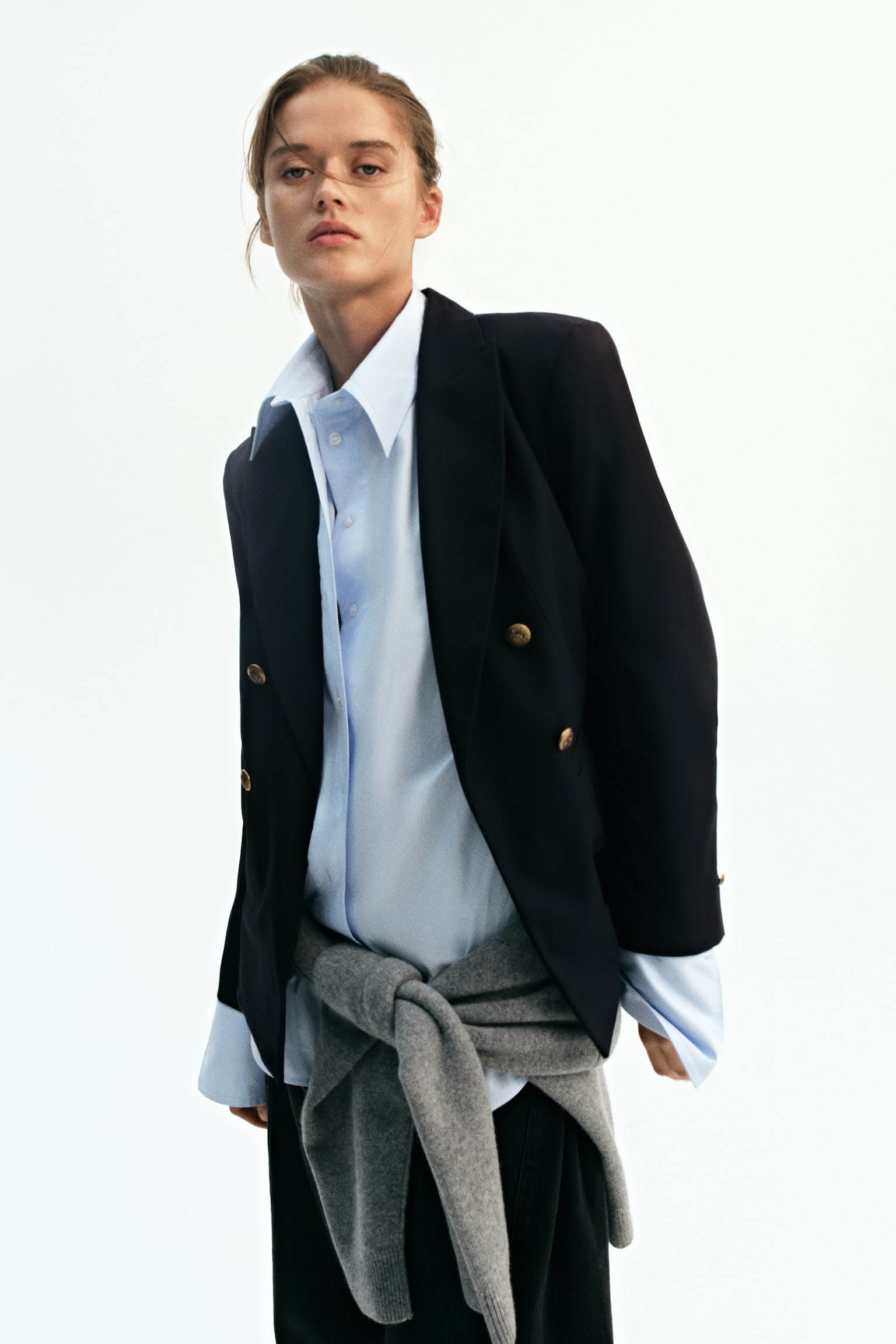 Женский пиджак H&M Double-Breasted Casual Blazer, цвет: Тёмно-синий — фото 2