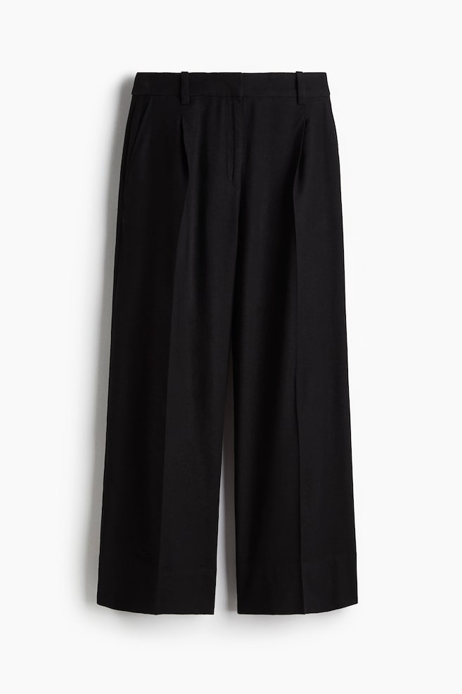 Wide linen-blend trousers - Black/Light beige/Rust brown/White/Brown striped/White - 1