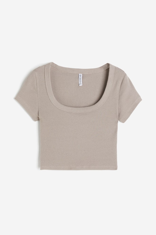 T-shirt côtelé court - Grège clair/Noir/Blanc/Gris foncé - 2