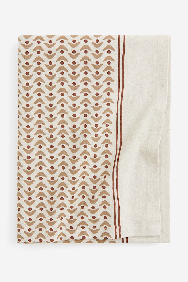 Large linen-blend tablecloth - Beige/Patterned - 1