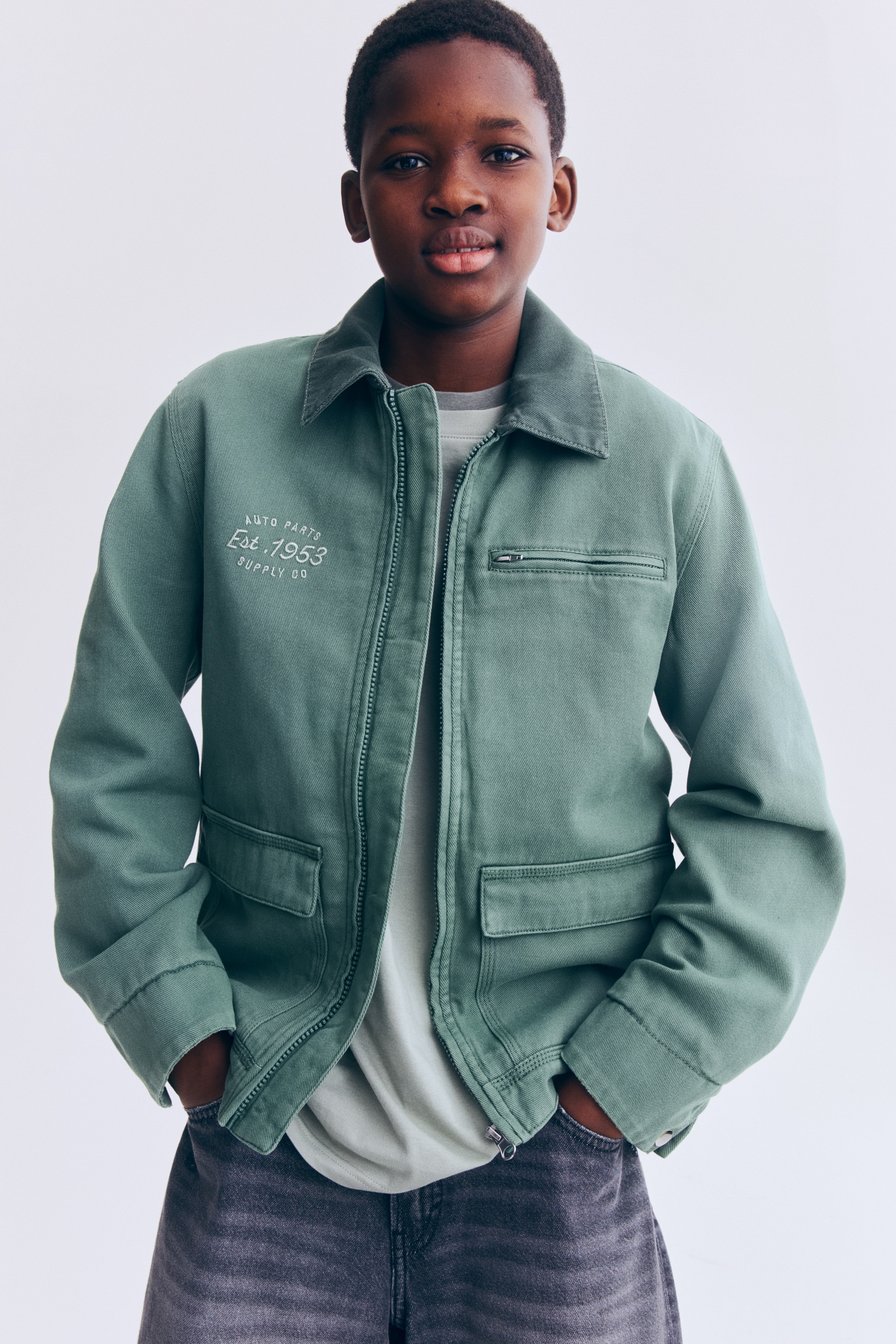 Embroidered-motif twill jacket - Dark green