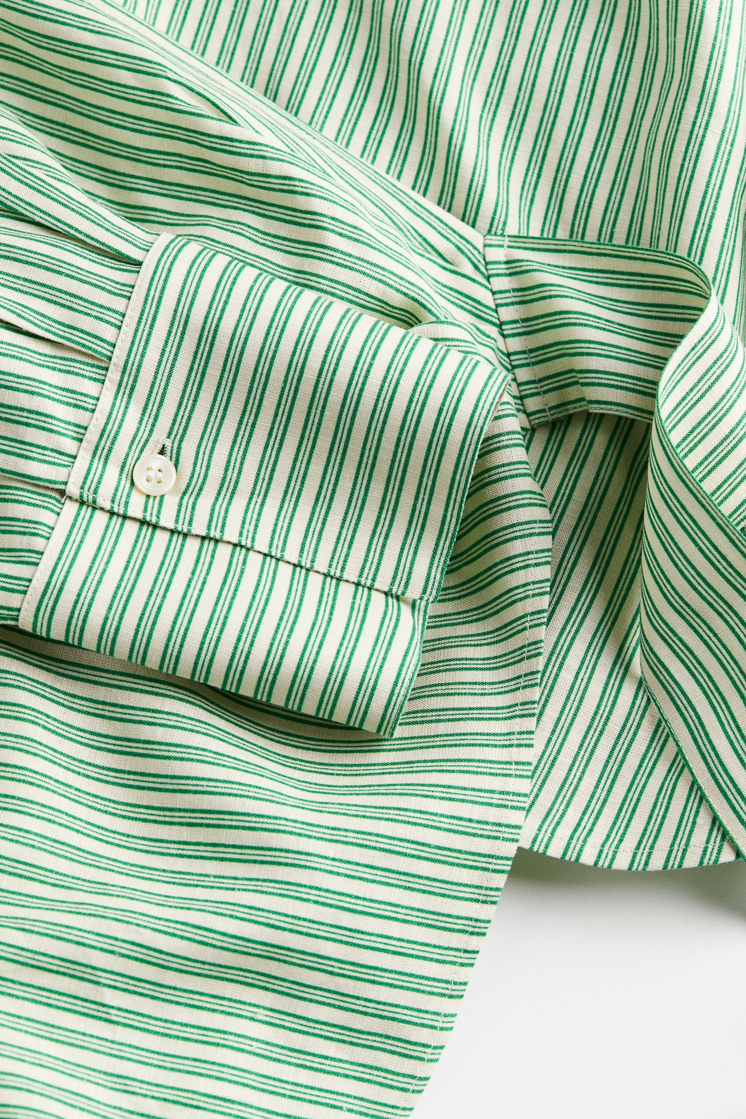 Linen Blend Wrap Blouse - Green/Stripe - 2