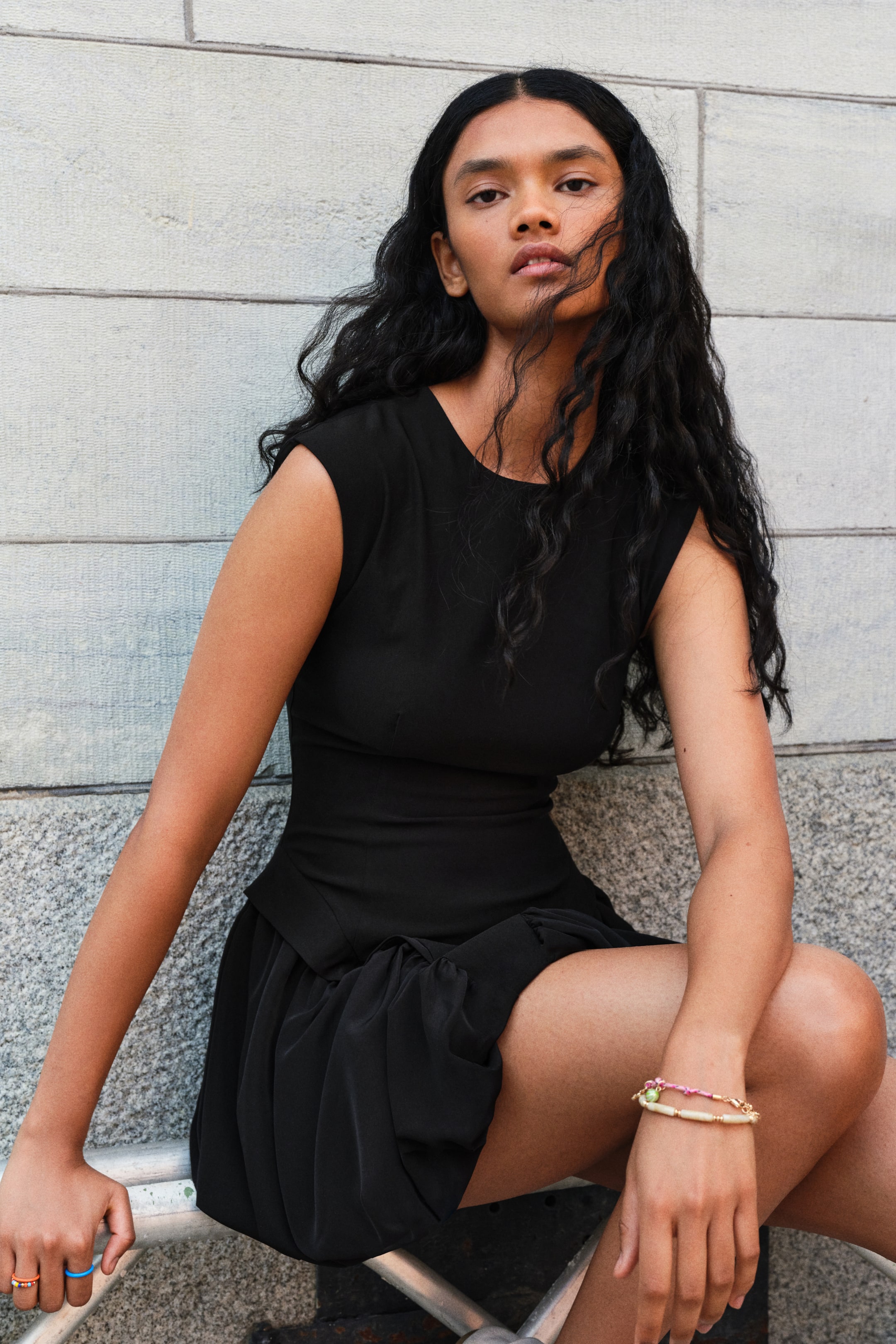 Bubble-Hem Stretch Dress
