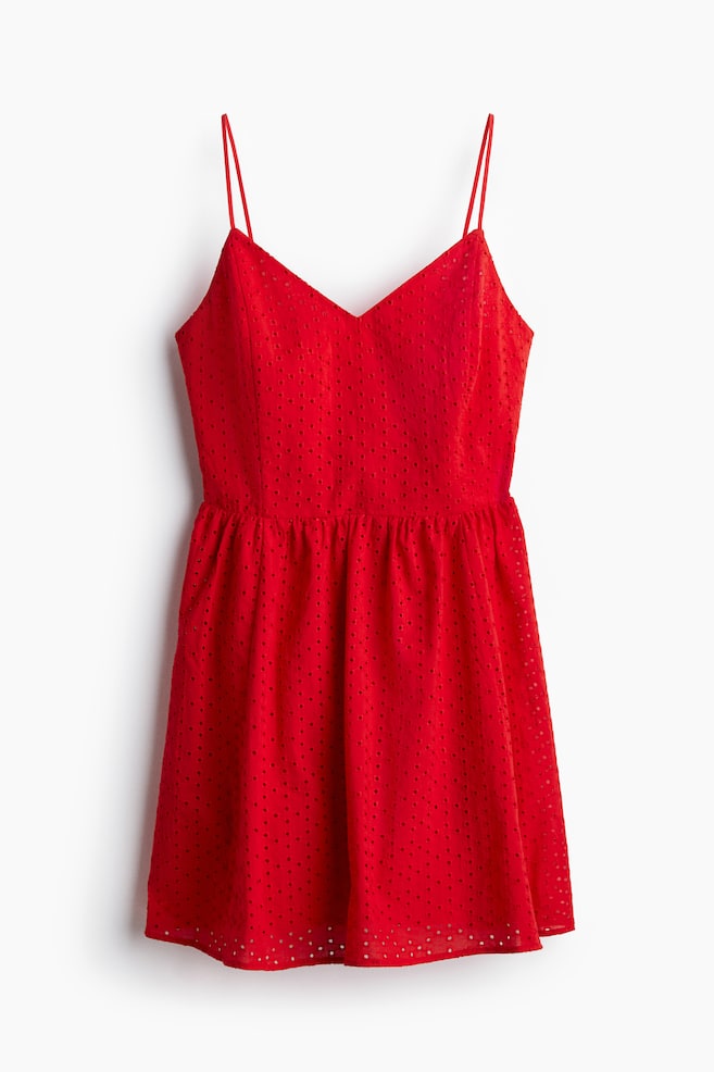 Trägerkleid mit Broderie Anglaise - Rot/Weiß/Schwarz - 1