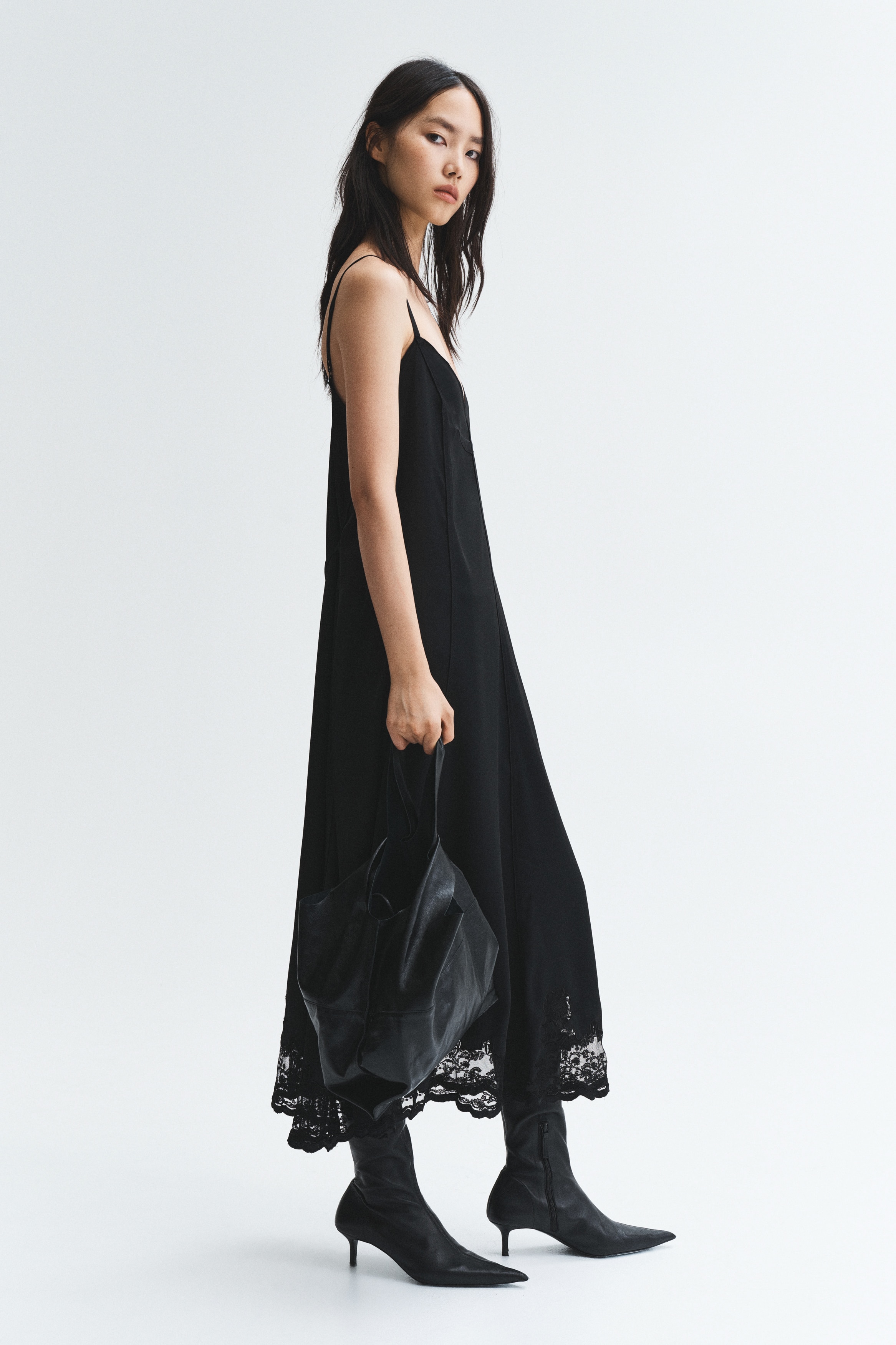 Women's Black Lace-Inset Satin Dress | H&M US