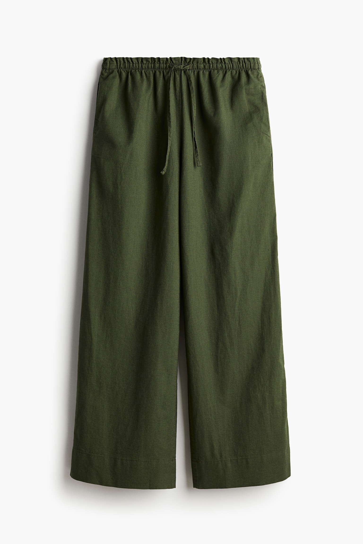 Wide linen-blend trousers - Dark khaki green/Black/Beige/White/Olive green - 2