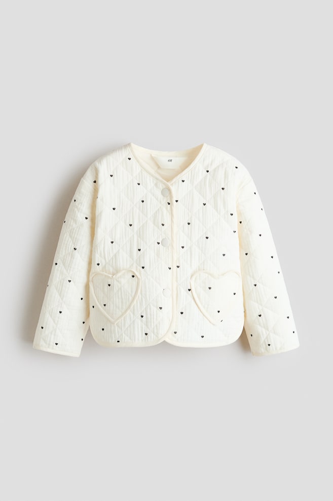 Quilted Muslin Jacket - Cream/hearts - 1