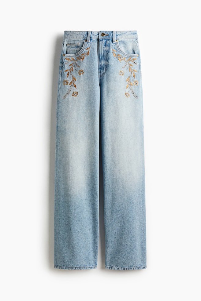 Wide Ultra High Jeans - Light denim blue/Flowers - 1