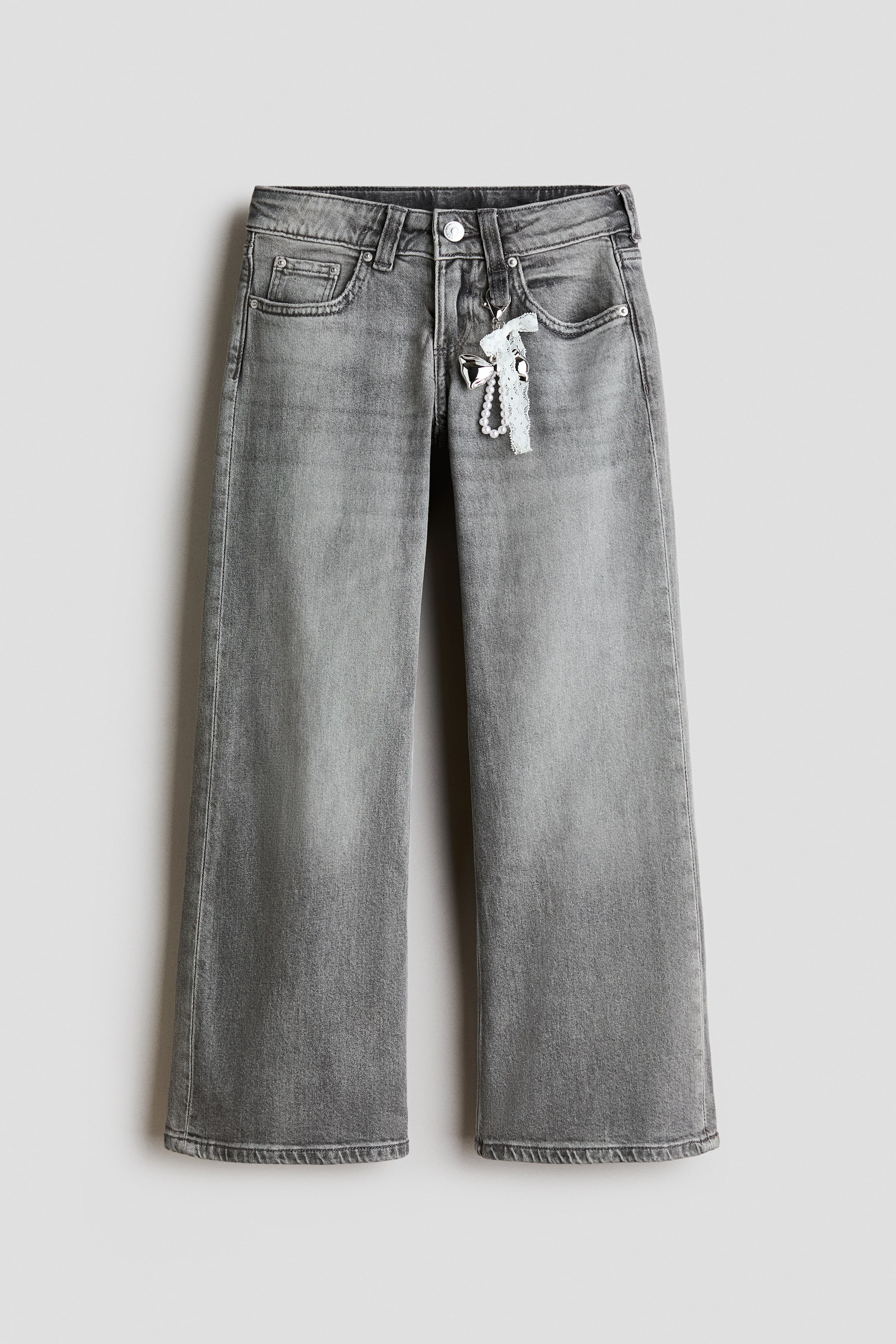 View larger image: Wide Leg Low Jeans - Light denim grey/Bow - Kids | H&M 1
