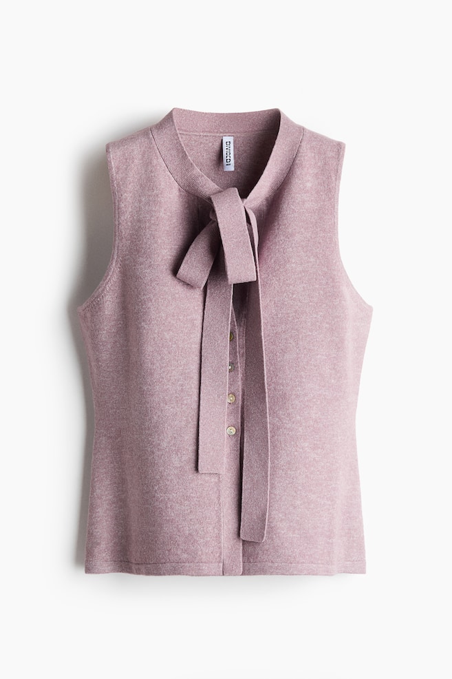 Knit Bow-Collar Top - Light dusty purple/Dark gray melange - 1