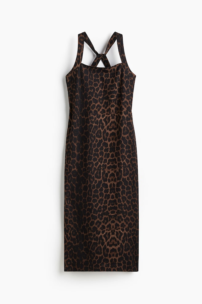 Vestido en mezcla de lino - Marrón/Estampado de leopardo/Verde - 1