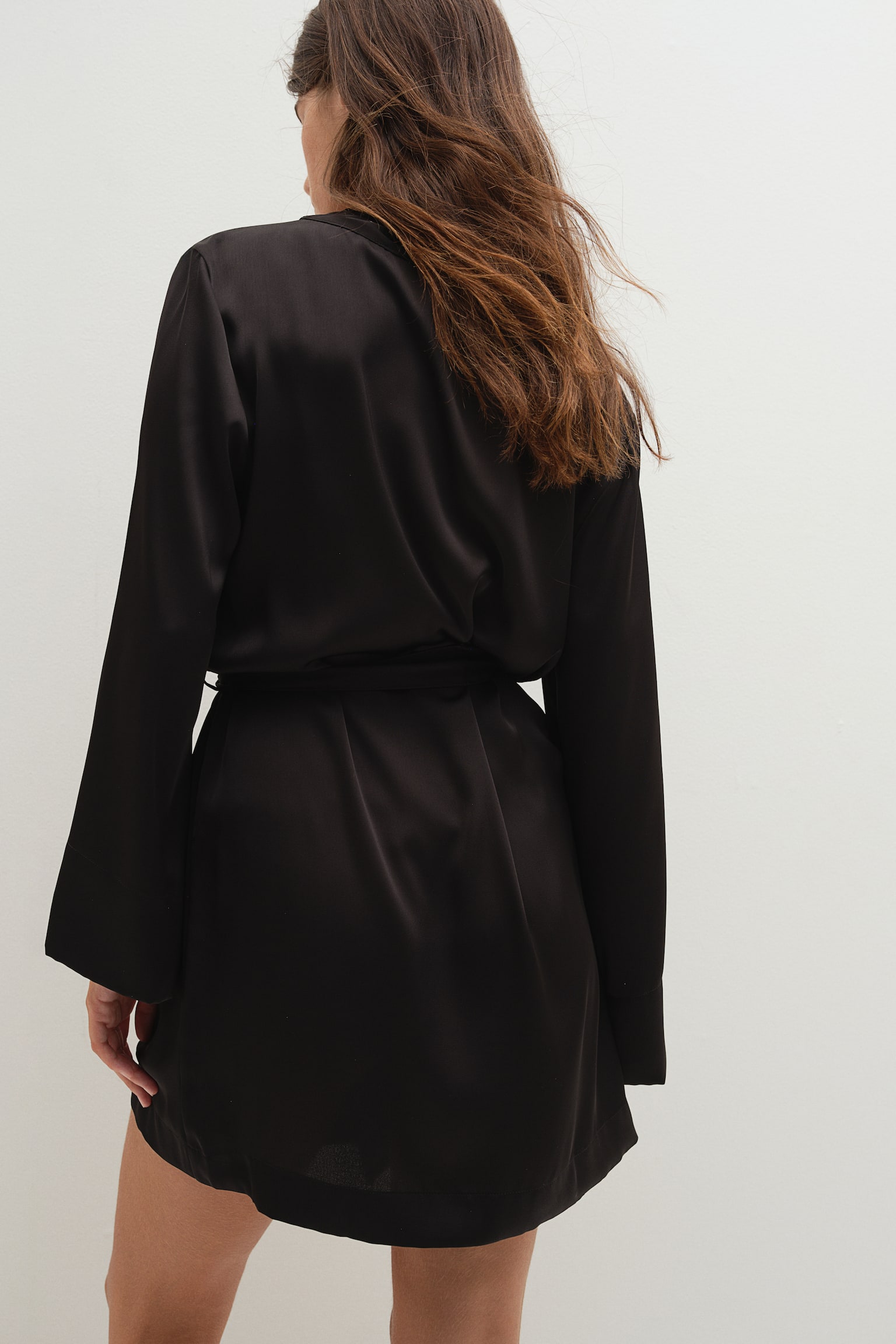 Robe de chambre en satin - Noir - 6