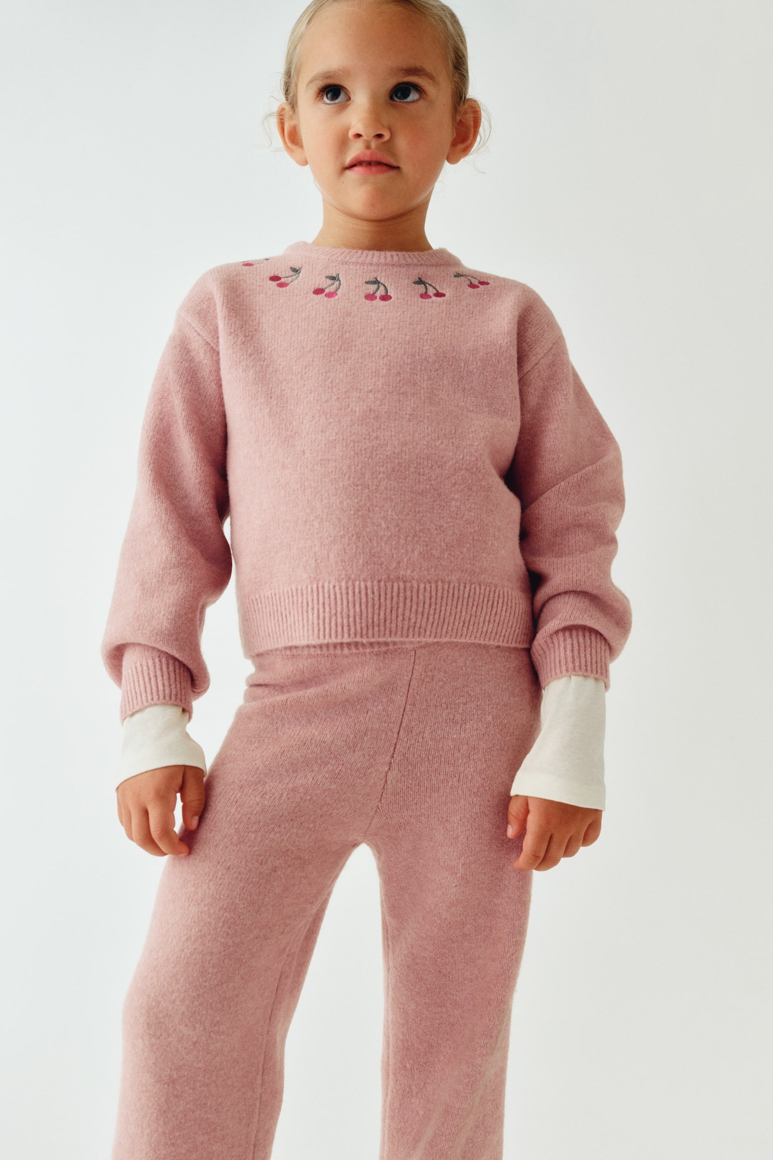 Детские комплекты H&M 2-Piece Embroidered-Detail Knit Set, цвет: Светлый пыльный розовый — фото 3