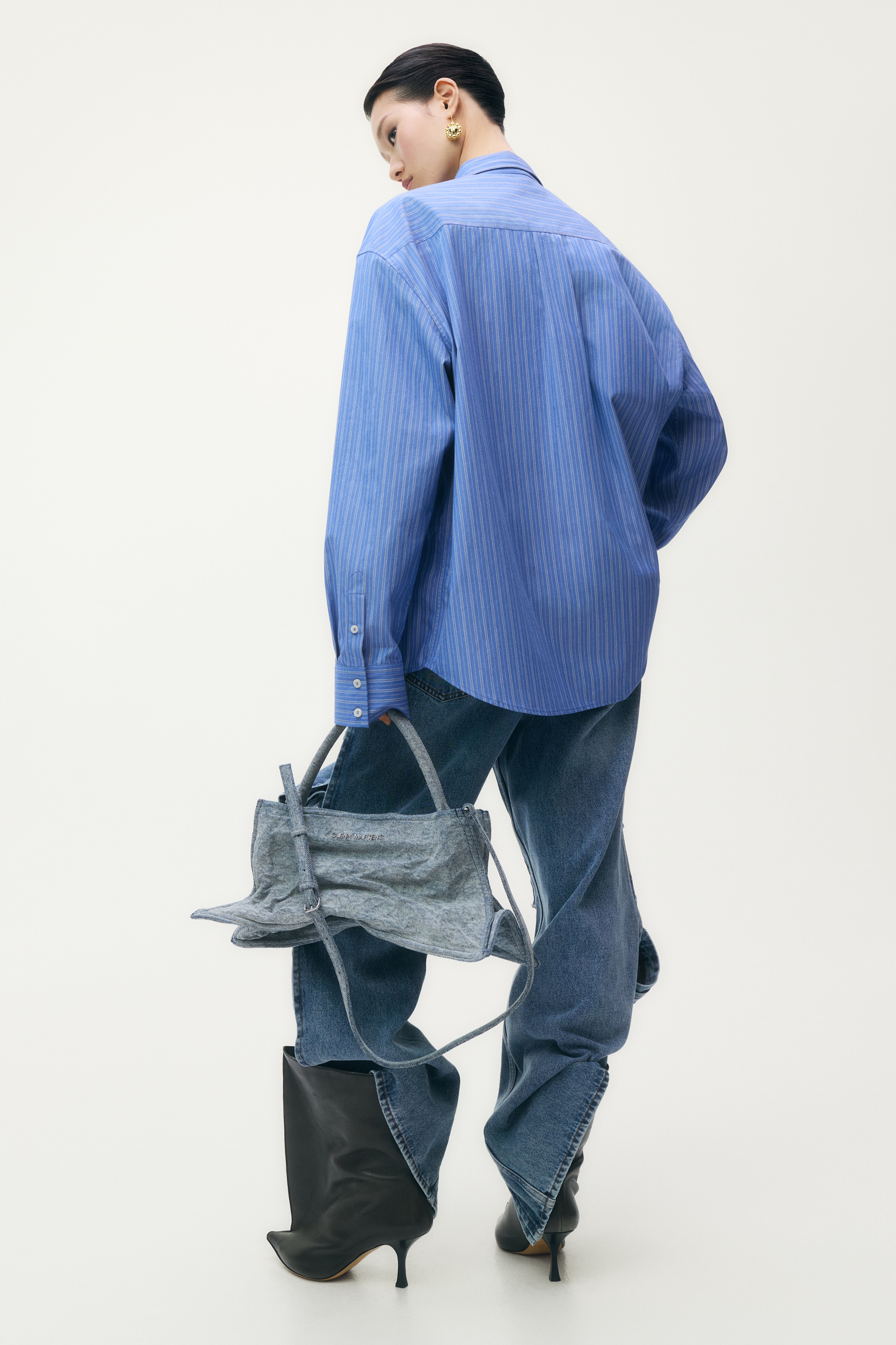 ワイヤーボーン ポプリンシャツ - ブルー／ストライプ - レディース