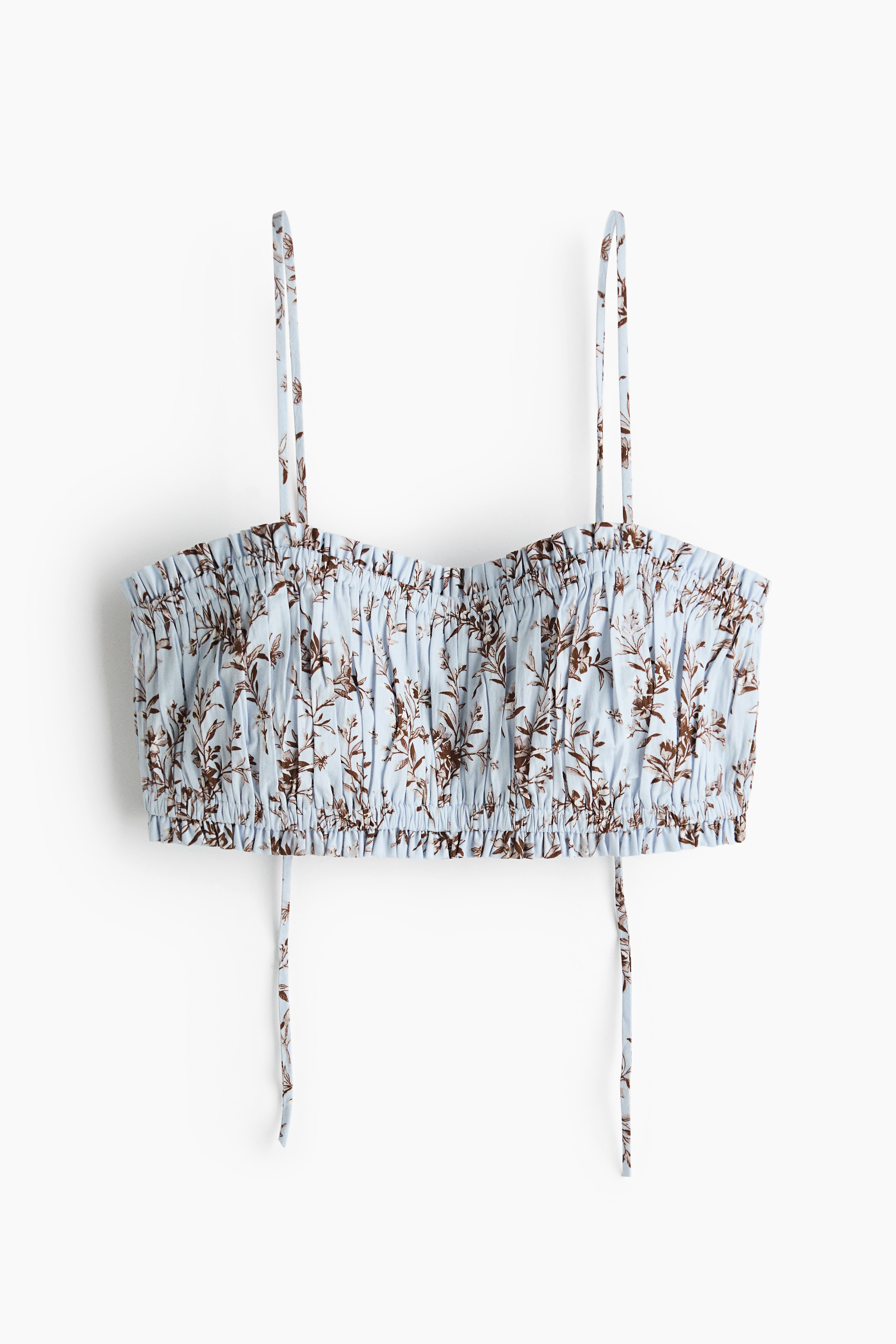 Ruffle-Trimmed Bralette Top - Light dusty blue/floral